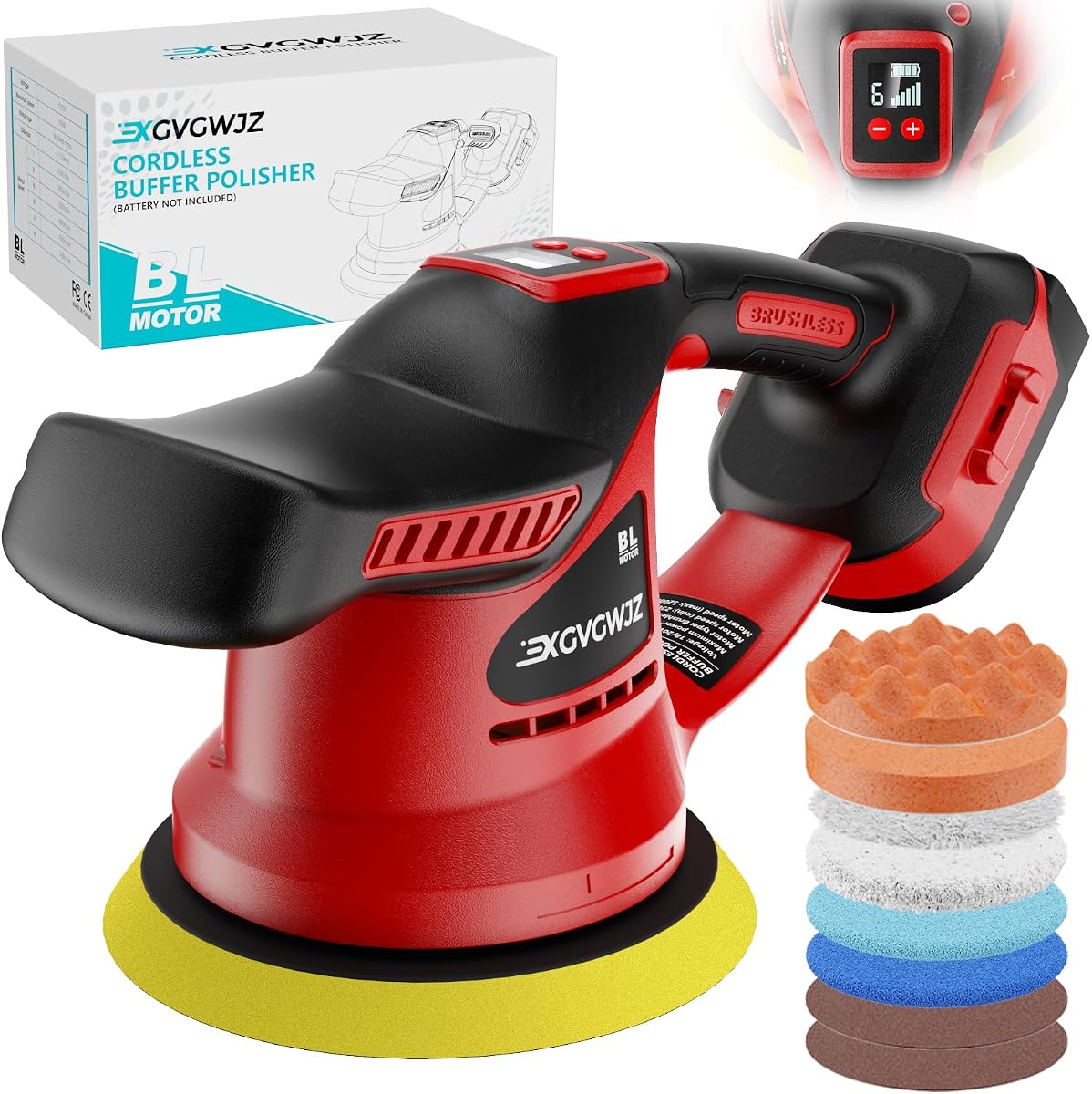 Cordless Buffer Polisher for Milwaukee 18V Battery, 450W Brushless Car Buffer Polisher Waxer with 6 inch disc, 6 Variable Speed Up to 5200 RPM for Waxing Polishing Scratch Removal (Tool only)