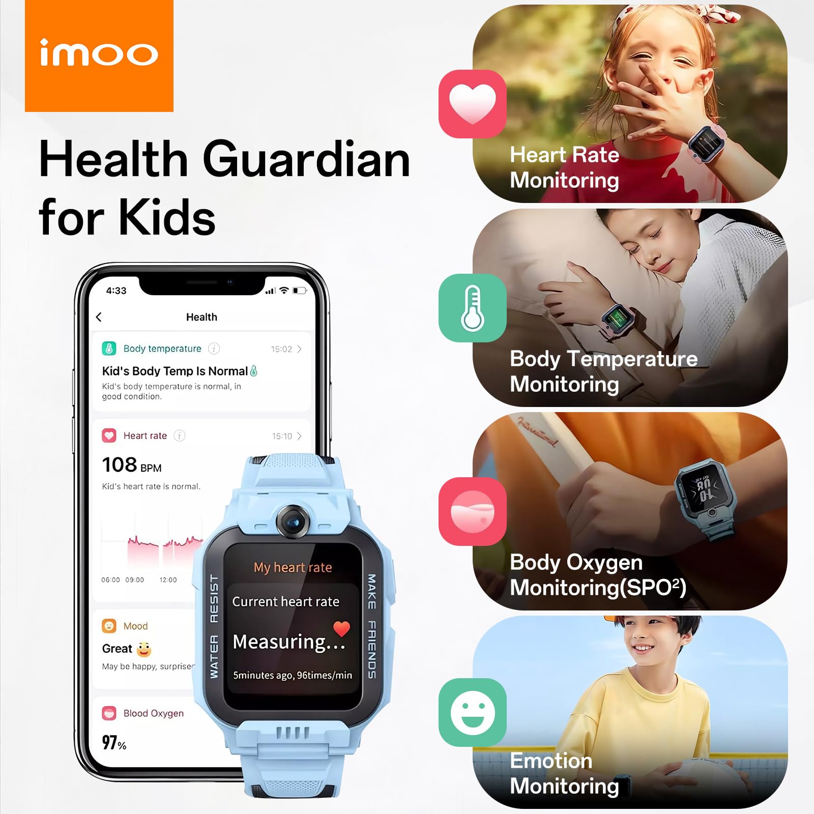 imoo Z7 Smartwatch dla Dzieci, Dwukamerowy Telefon z Wideorozmowami HD i Połączeniami Głosowymi, Zegarek GPS z Lokalizacją, 4 Tryby Sportowe, Całodobowe Monitorowanie Zdrowia (Niebieski)