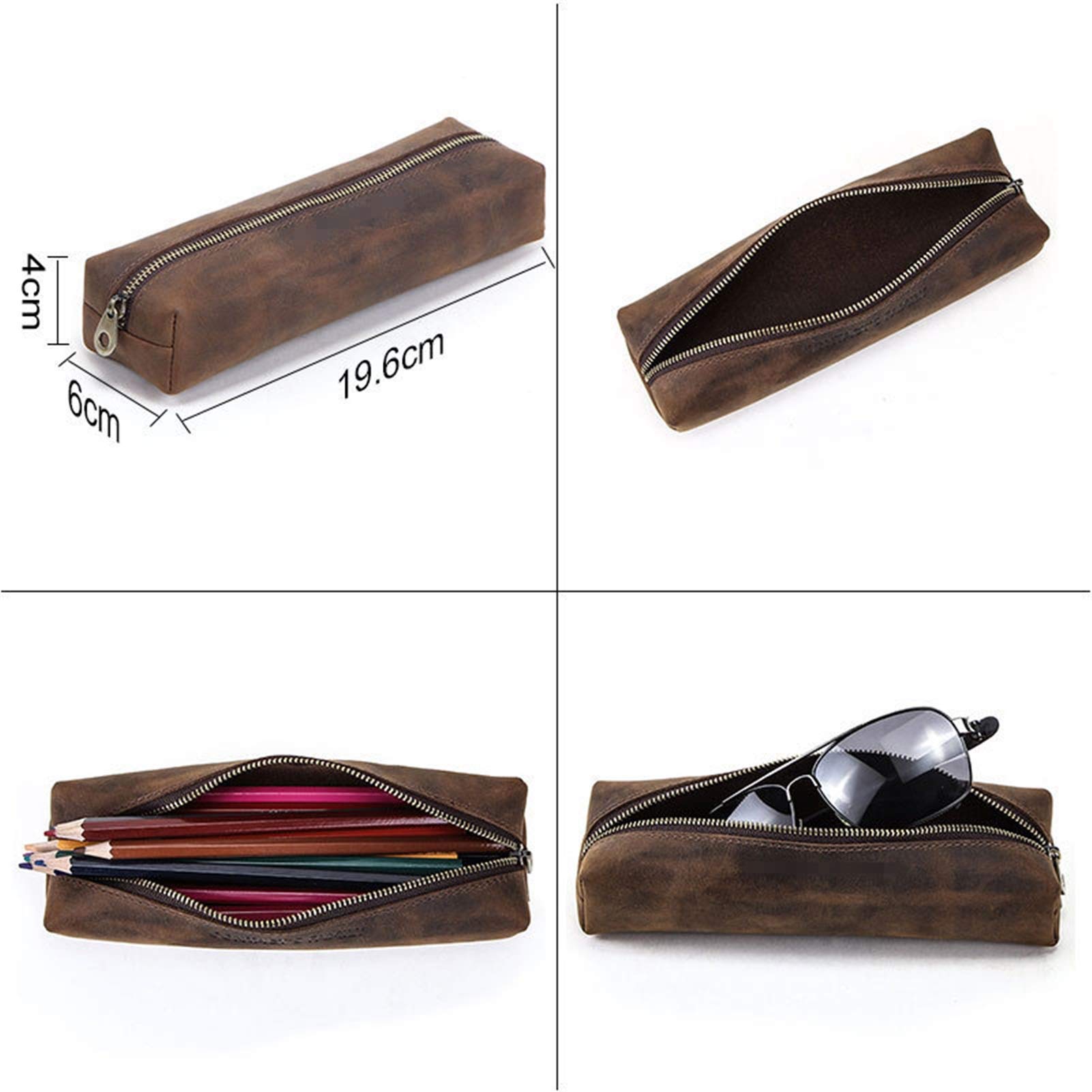 Astucci per matite Astuccio per matite in vera pelle Astuccio per penna artigianale Regalo per studenti per giovani studenti (Colore : Caffè, Dimensioni : 19.6x6x4cm) (Colore : Caffè, Dimensioni : 1
