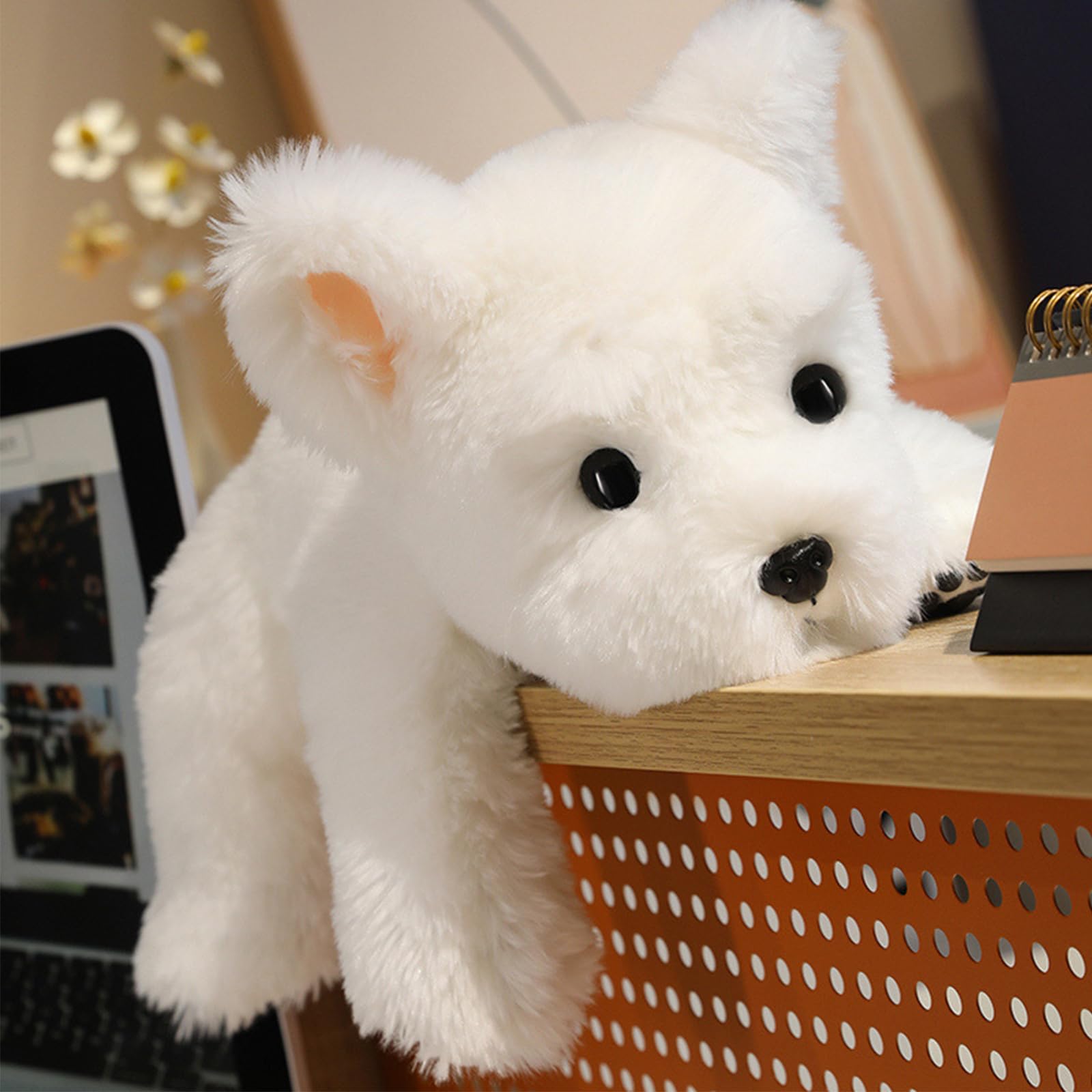 Hund Kuscheltier, 30/45/65cm Klein Weiß Welpe Plüschtier, Stofftier Plüsch Puppe Plüschtiere, Geschenk für Jungen Mädchen (65CM)