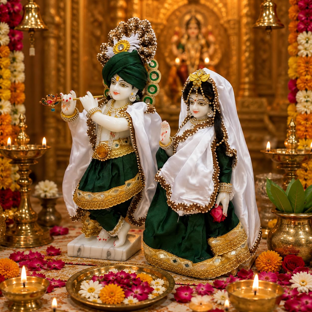 KRISHNAGALLERY1 Marble Dust Radha Krishan Jugal Jodi Murti Statue Idol for Pooja Room 12 Inch 1