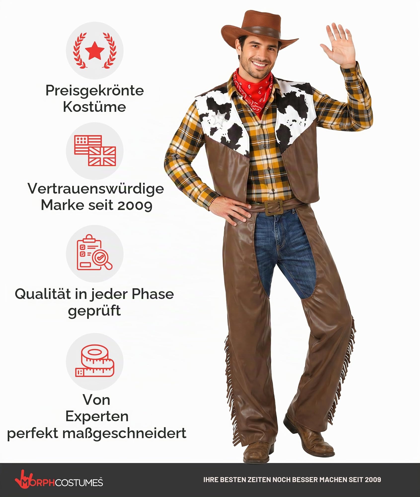 Fun Shack Cowboy-Kostüm für Herren, Wilder Westen, Rodeo, Sheriff, Westernkuh, Jungen-Outfit