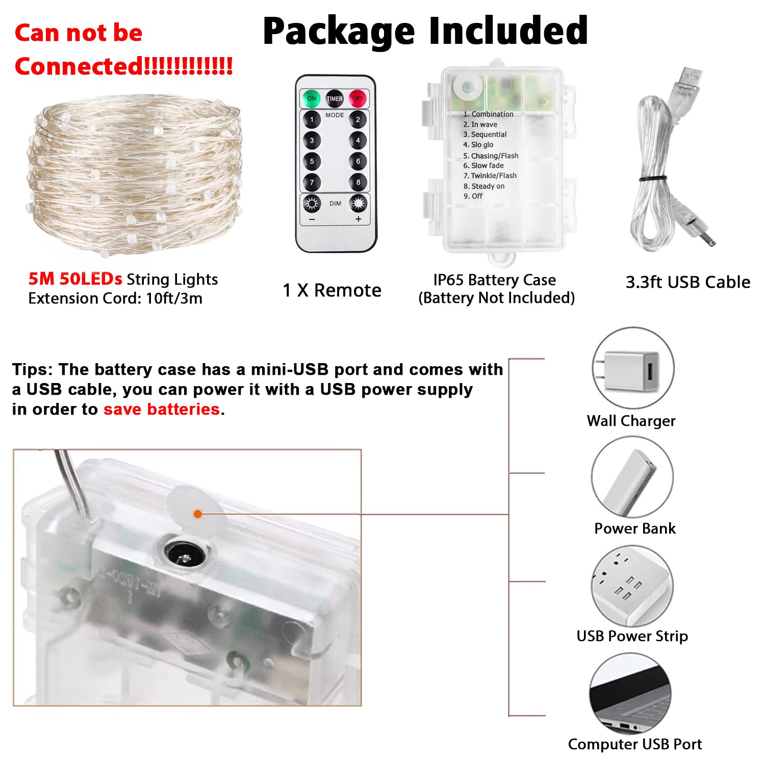 OMIKA Luces LED negras UV que funcionan con pilas, 5 m, 50 unidades, 2835 LED, 8 modos, luz negra flexible, cadena de luces con control remoto para fiesta fluorescente, pintura corporal, decoración de