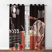 Vista 2 de Jekeno - Cortinas opacas para cine, decoración de cine para dormitorio, sala de estar, carrete de película con estampado rojo y negro, con ojales