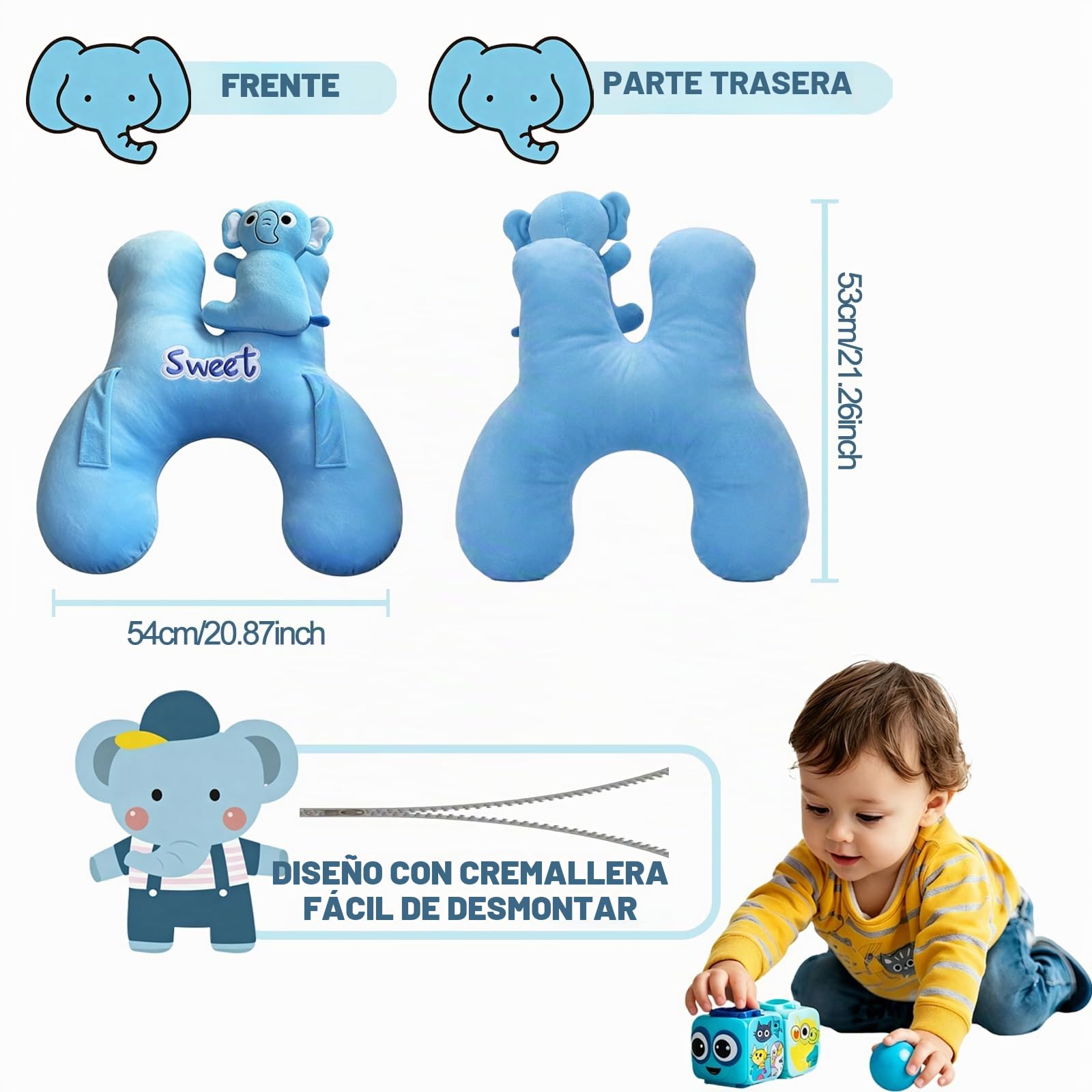 Devineresse Almohada de Viaje para Niños Almohada Coche niños | almohada coche niños Forma H con Apoyacabeza Lateral Desmontable Almohada para Dormir en Coche en Viajes Largos