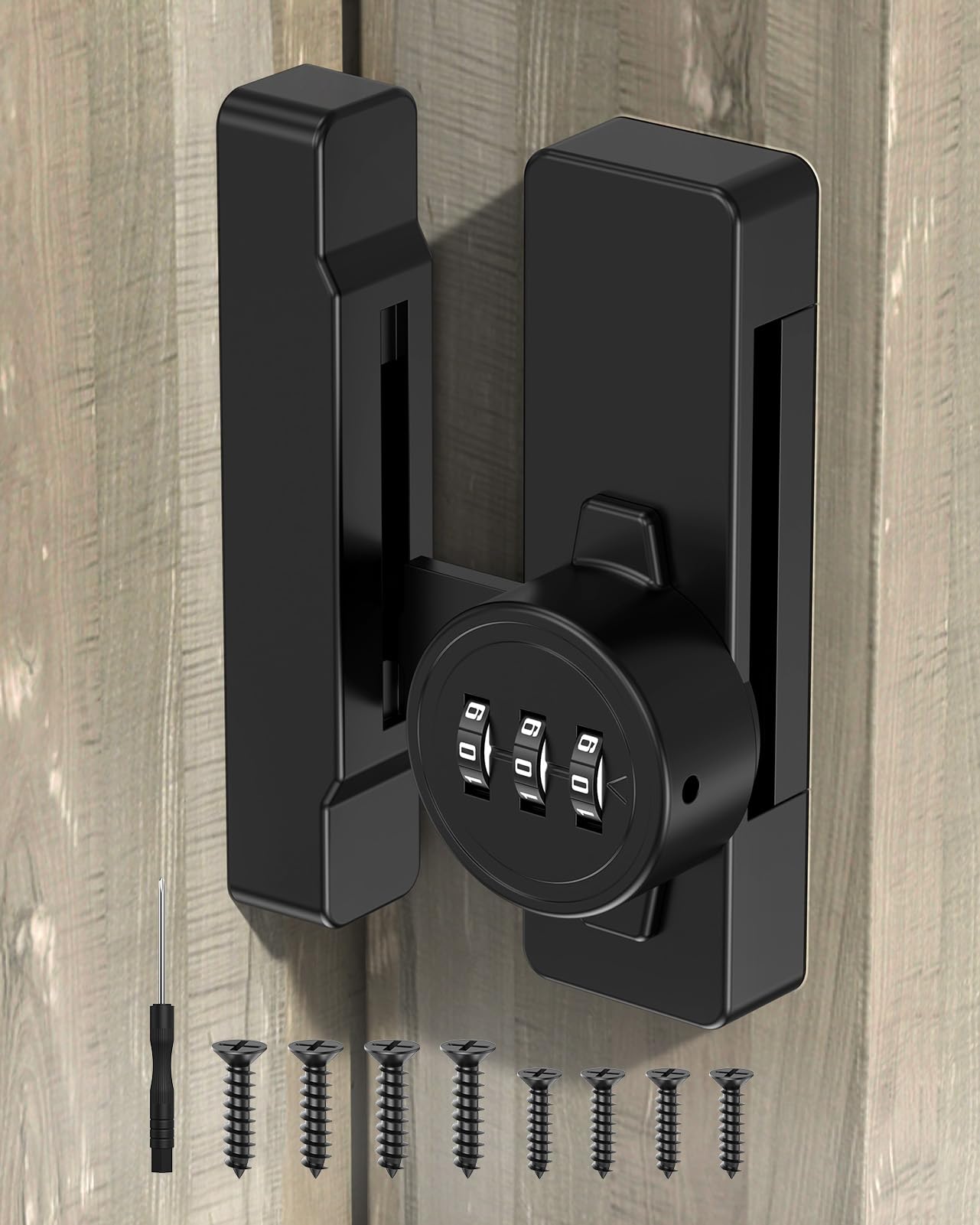 BiceNoning Sliding Barn Door Lock, 3-Digit Password Keyless Closet Door Lock, Zinc Alloy Pantry Door Latch with 90/180-Degree for Fence Cupboard Outdoor Closet Bathroom (1, Black) โ image 1