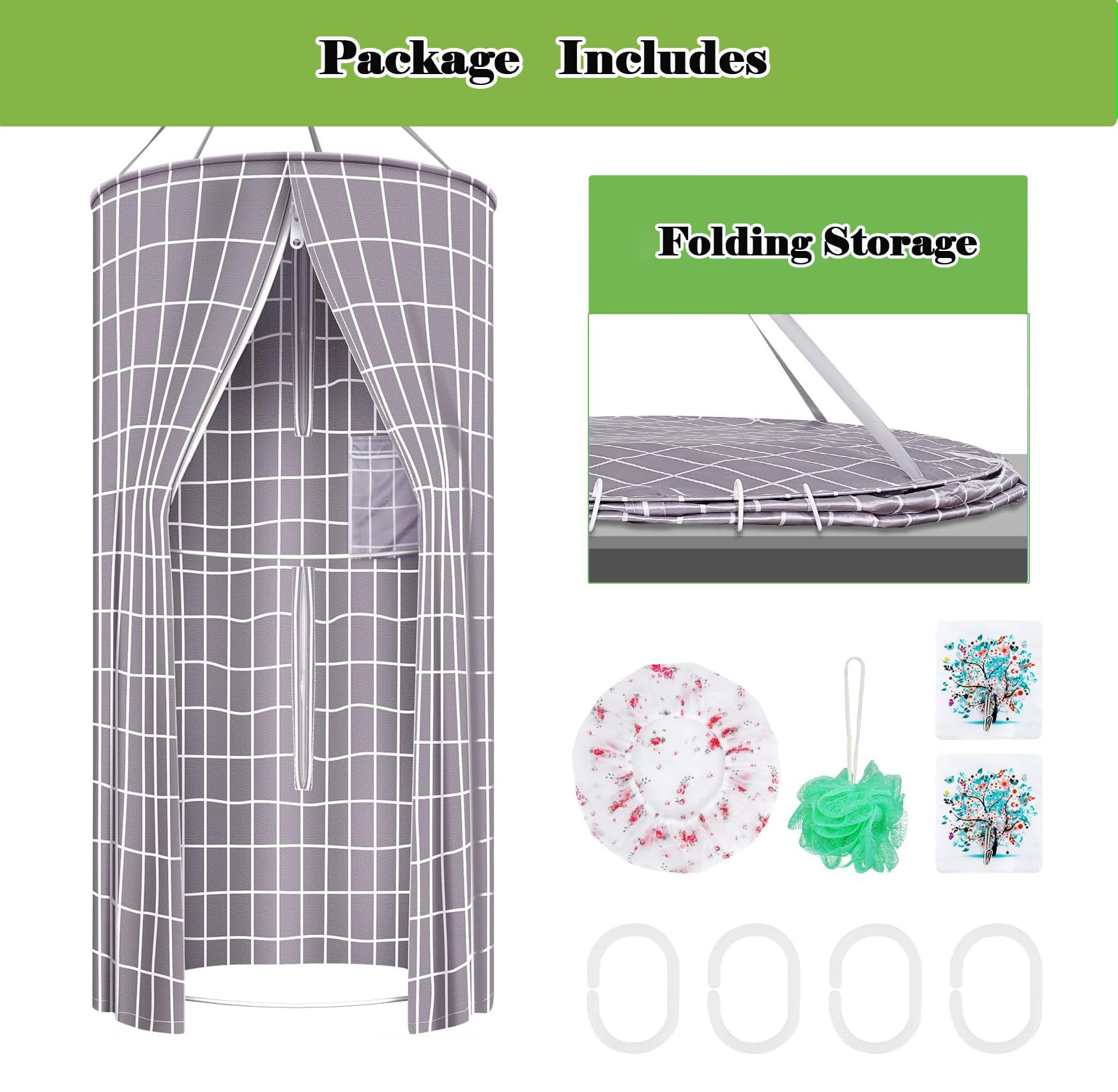 Tenda da Doccia Tonda, Tenda da Doccia Tonda Sospesa 100x200 cm, Tende da Doccia per Esterni per Campeggio all'aperto, Spiaggia, Doccia, Toilette, Privacy (Grigio, 80 X 200 cm)