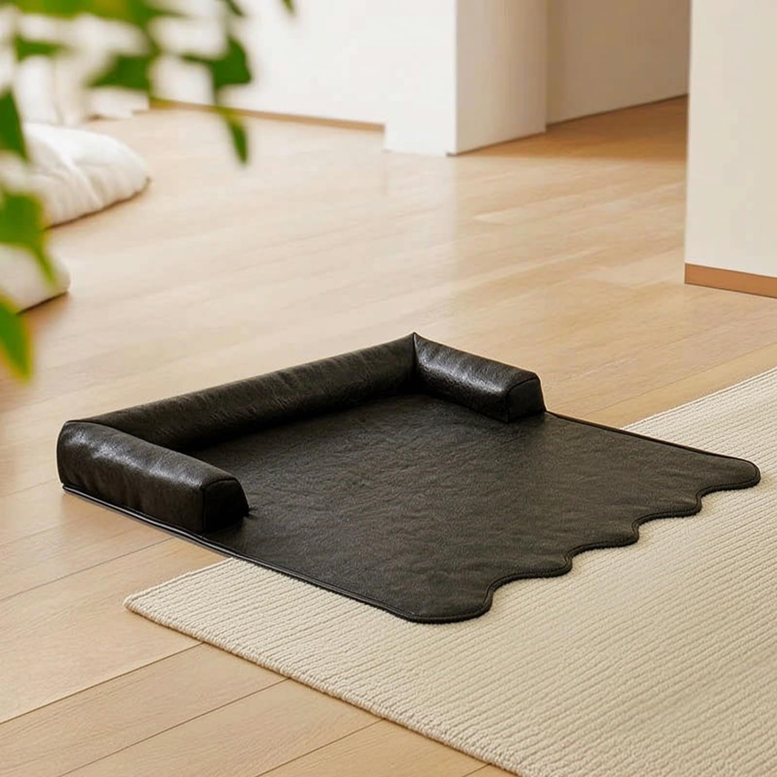 Cuccia con Bordi Rialzati Antigraffio Materassino Facile da Pulire Tappeto per Cani, Proprietari di Animali, Salotto, XXL - 80 90cm, Nero