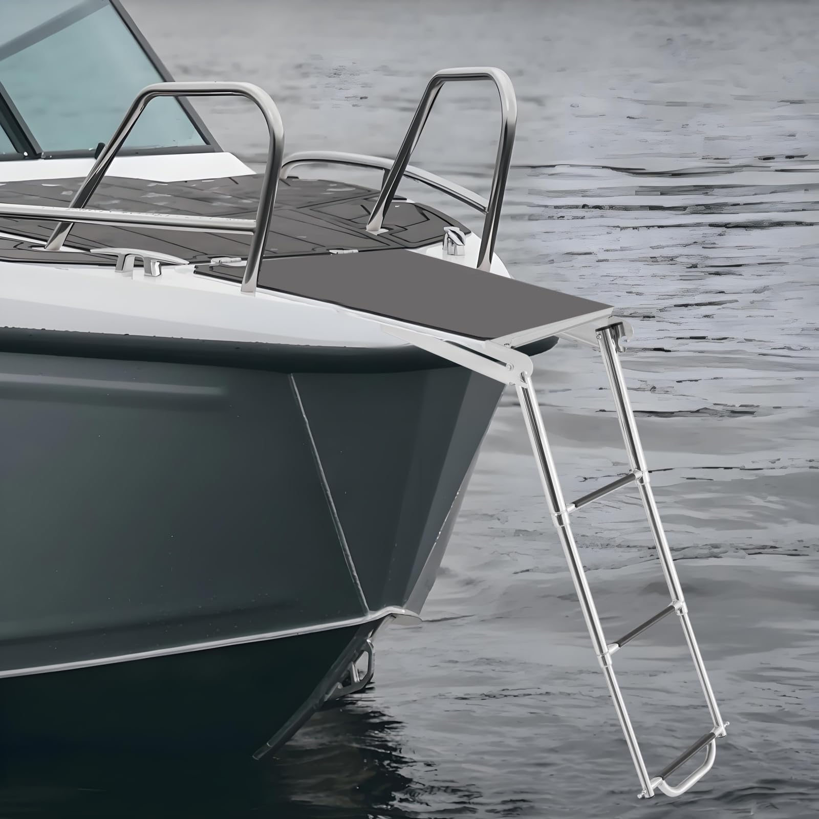 Scaletta pieghevole in acciaio inox, 3 gradini, scaletta da bagno, pieghevole, con pedali stabili, 300 kg, per motoscafo, yacht, barche da tempo