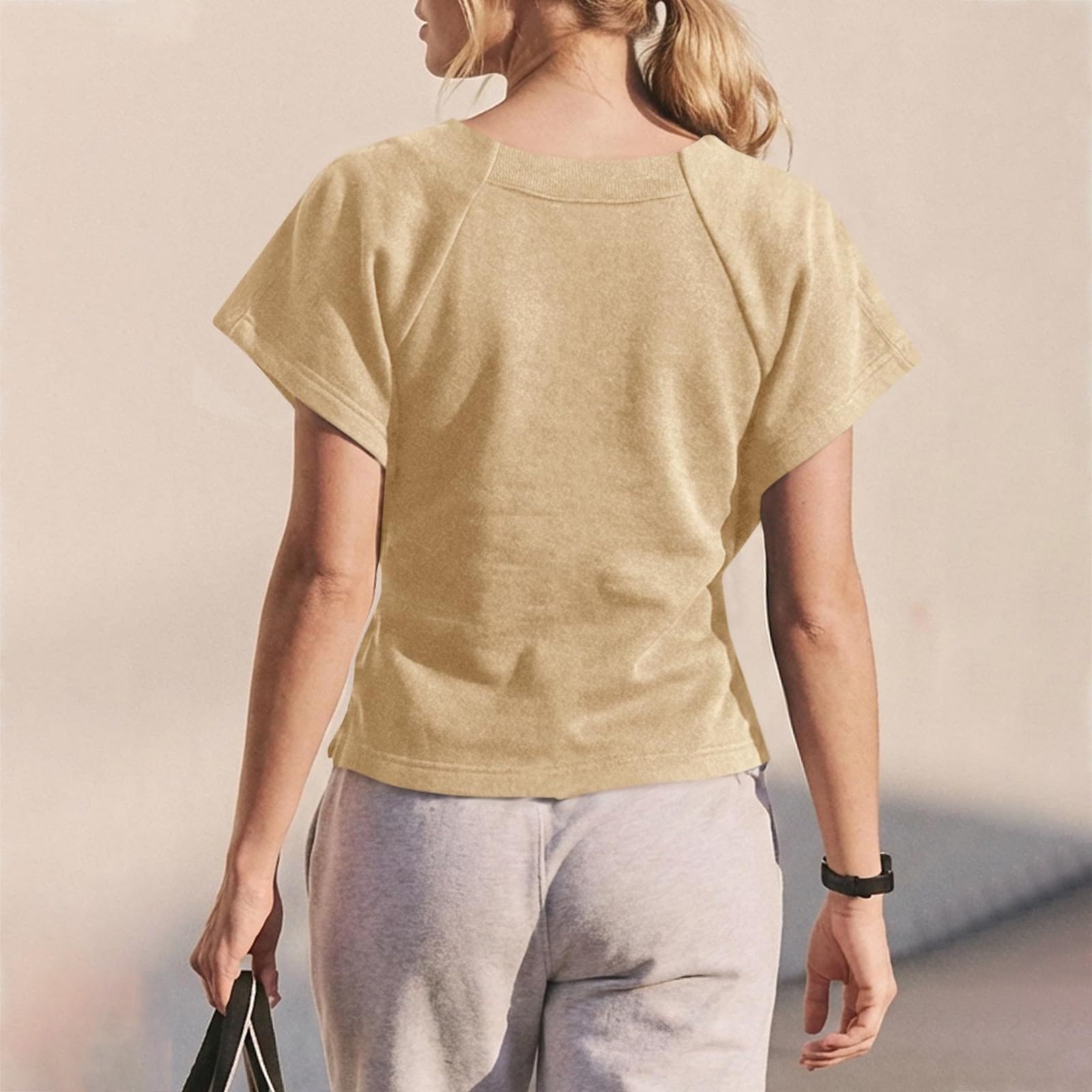 Blusa de Verano Talla Grande, Corte Holgado, Manga Corta, con cinturón Lazo y Cuello Redondo, Estilo túnica Informal, Viscosa, Suave Transpirable, Ideal para Vacaciones/g