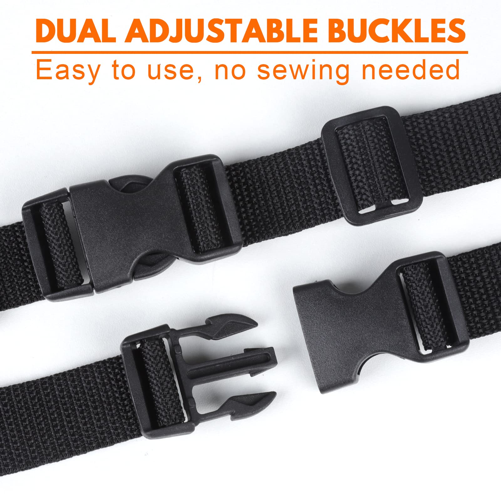 YGDZ - Correas de nailon de 1 pulgada, 20 hebillas de plástico ajustables dobles de liberación lateral rápida con 20 deslizantes, color negro resistente, Negro