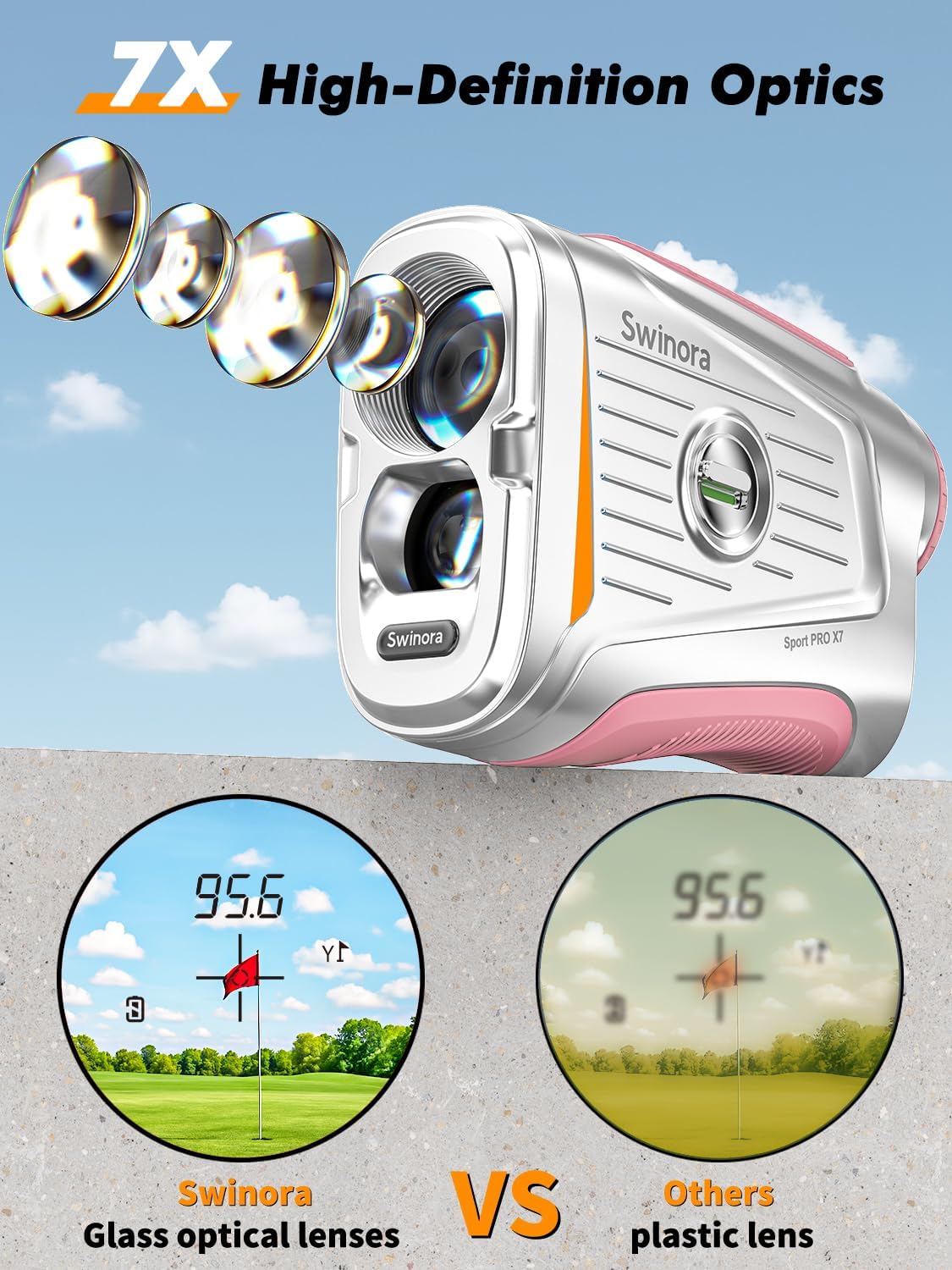 Magnetic Golf Rangefinder with Slope – 7X Magnification, 1300Y Range Finder Golf for All Levels, Fast Flag Lock Vibration, Rechargeable, Waterproof Golf Accessories for Men and Women
