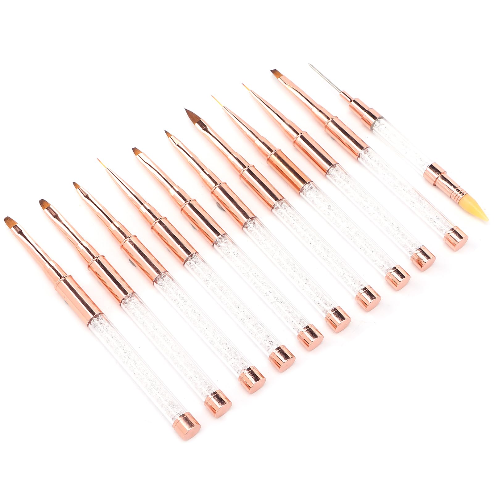 Set di Pennelli per Nail Art 11 Pezzi per il Design Professionale delle unghie. Elegante Kit di Penne a Doppia Testa con Capelli in Nylon e Manico in