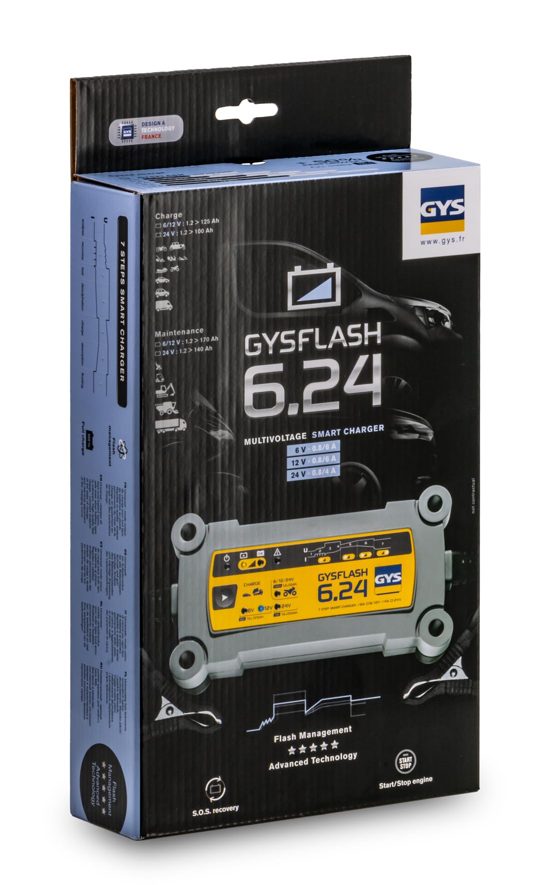 GYS Cargador de batería de Coche 6B - 0.8AA Max para Coche Camiones Moto Batería desde 1,2Ah Batería desde 15Ah 029460