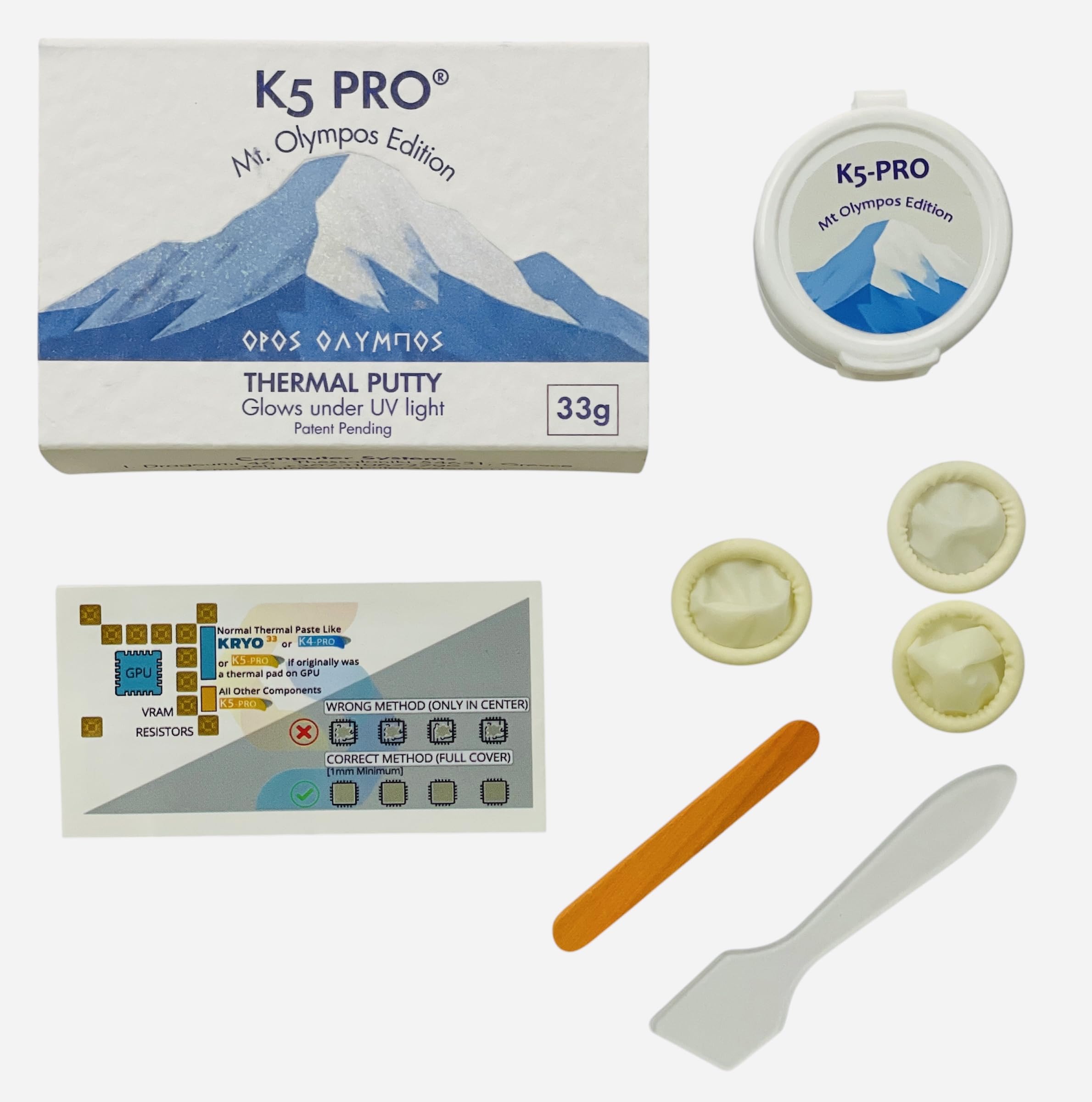 K5 PRO Mt. Olympos Edition UV‑Reactive 33g - Nuova versione 2025 di CSGR | >15 W/m·K | Ideale per GDDR6 e GDDR7 VRAM | Stucco termico non conduttivo