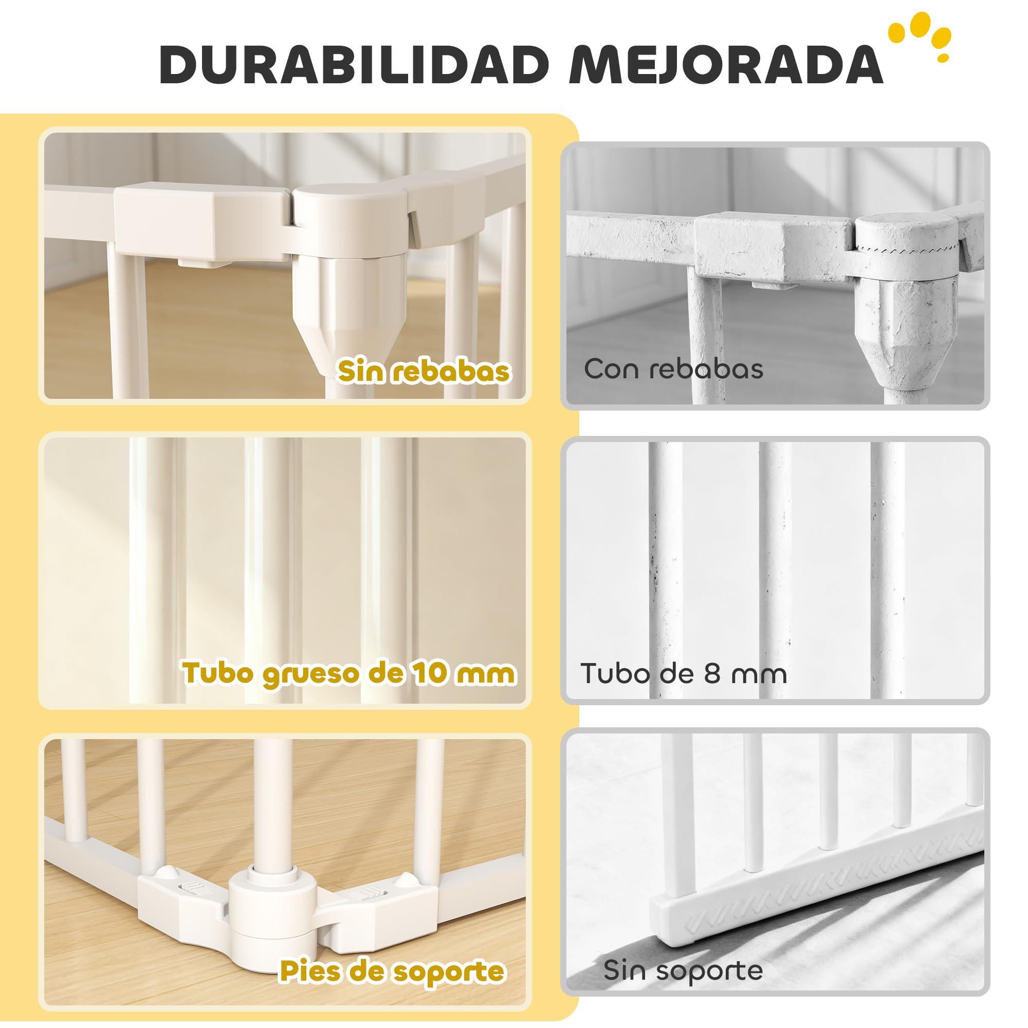 PawHut Barrera para Perros Plegable, 488x75 cm, Valla para Mascotas de 8 Paneles, Puerta con Cierre Doble, Barrera de Seguridad para Niños, Perros Pequeños y Medianos, para Escalera, Pasillo, Blanco