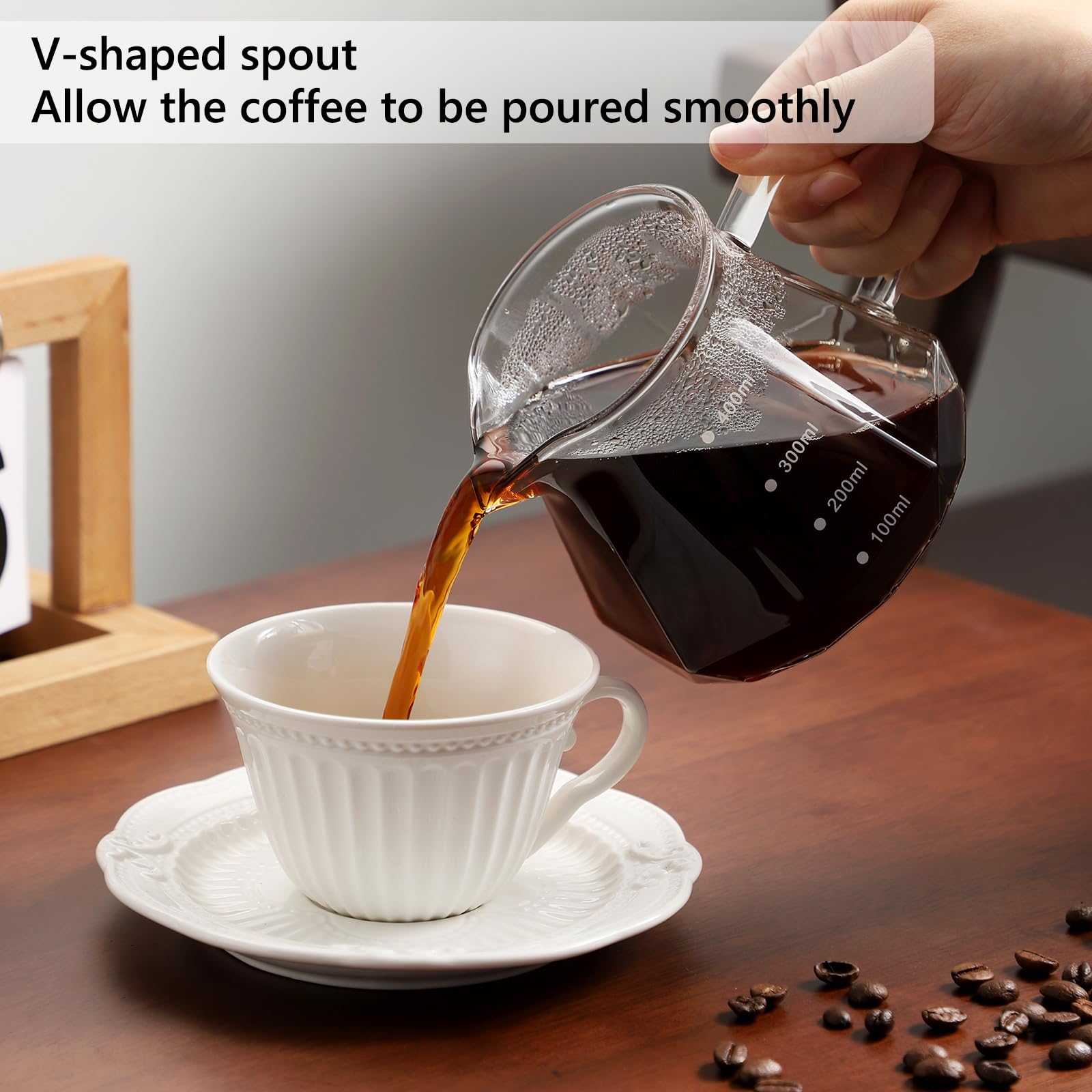 Bincoo 400 ml Kaffeebereiter-Set mit Keramik-Kaffeetropfer und Holzständer, 1–2 Tassen, Übergieß-Kaffee Brühwerkzeug