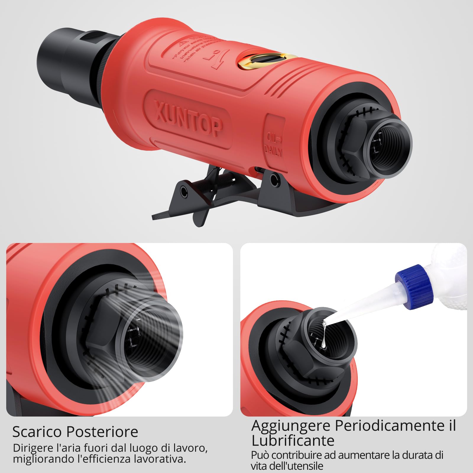 XUNTOP 1/4" Smerigliatrice Pneumatica Diritta Air Die Grinder 25000RPM Smerigliatrice ad Aria Compressa per Smerigliatura Taglio Lucidatura Saldatura Riparazione con 1/4" e 1/8" Pinze di Serraggio