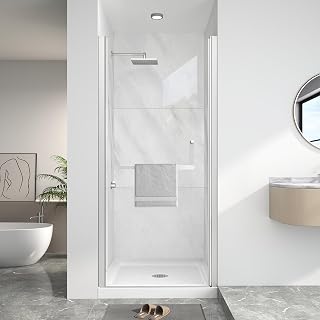KPUY Frameless Pivot Shower Door 36-38" x 72" H - 1/4" Tempered Glass, Explosion-Proof Film, Brushed Nickel Finish