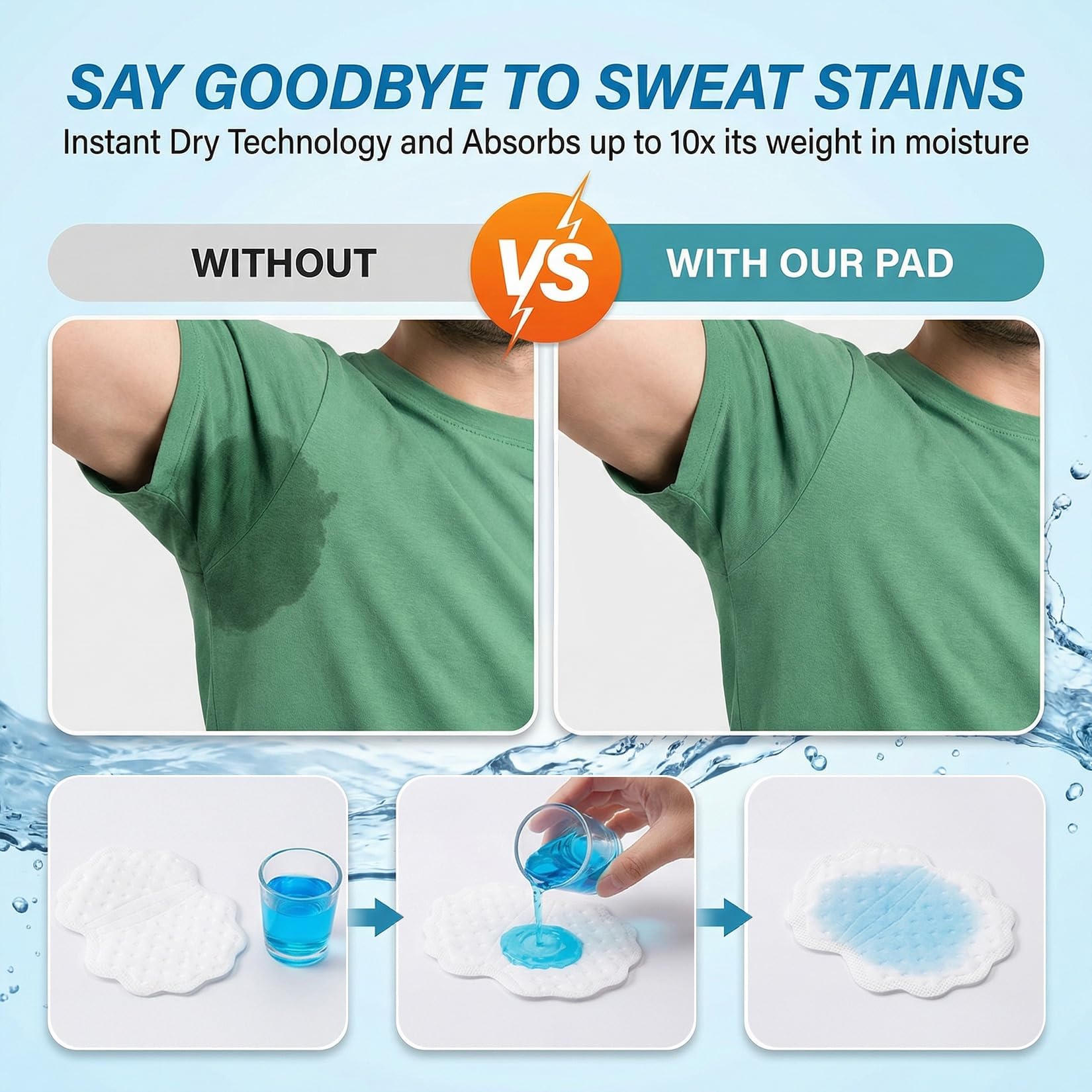 CARTZILLA 50 Pcs Underarm Sweat Pads Non Visible Armpit Sweat Pads, Comfortable Unflavored, Disposable Underarm Pads for Sweating Women and Men Armpit Protection 50pcs 3