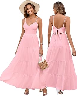 HTZMO Women Casual Summer Floral Maxi Sundress V Neck Spaghetti Strap Bow Tie Backless Flowy Boho Beach Long Dress 2025