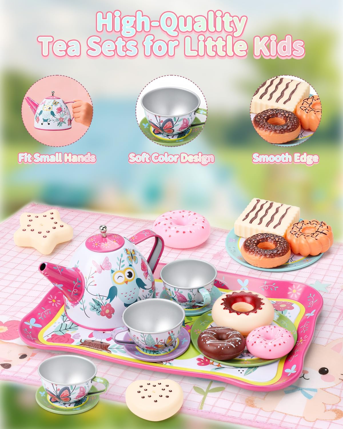 Premium Tea Party Set for Toddlers 3–6 – Durable Toy Tea Set for Sweet Family Tea Time, Cute Pretend Play Kitchen Toy with Desserts & Carrying Case, Birthday
