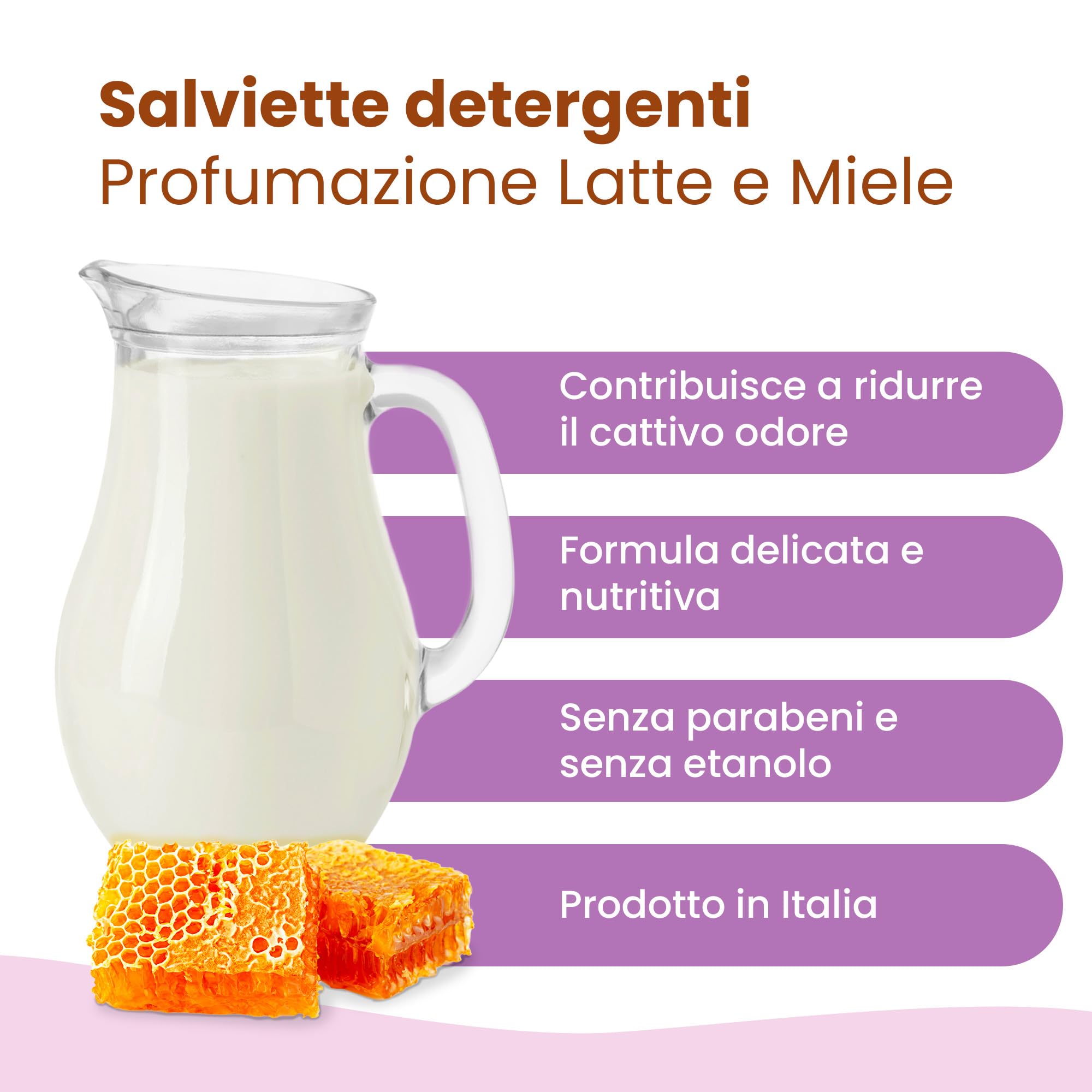 CAMON | Salviette Detergenti per Cani e Gatti, 30x17 cm, Confezione da 100 Pezzi, Fragranza Latte e Miele, Senza Alcool etilico né Parabeni, Made in Italy, Il Pacchetto può variare
