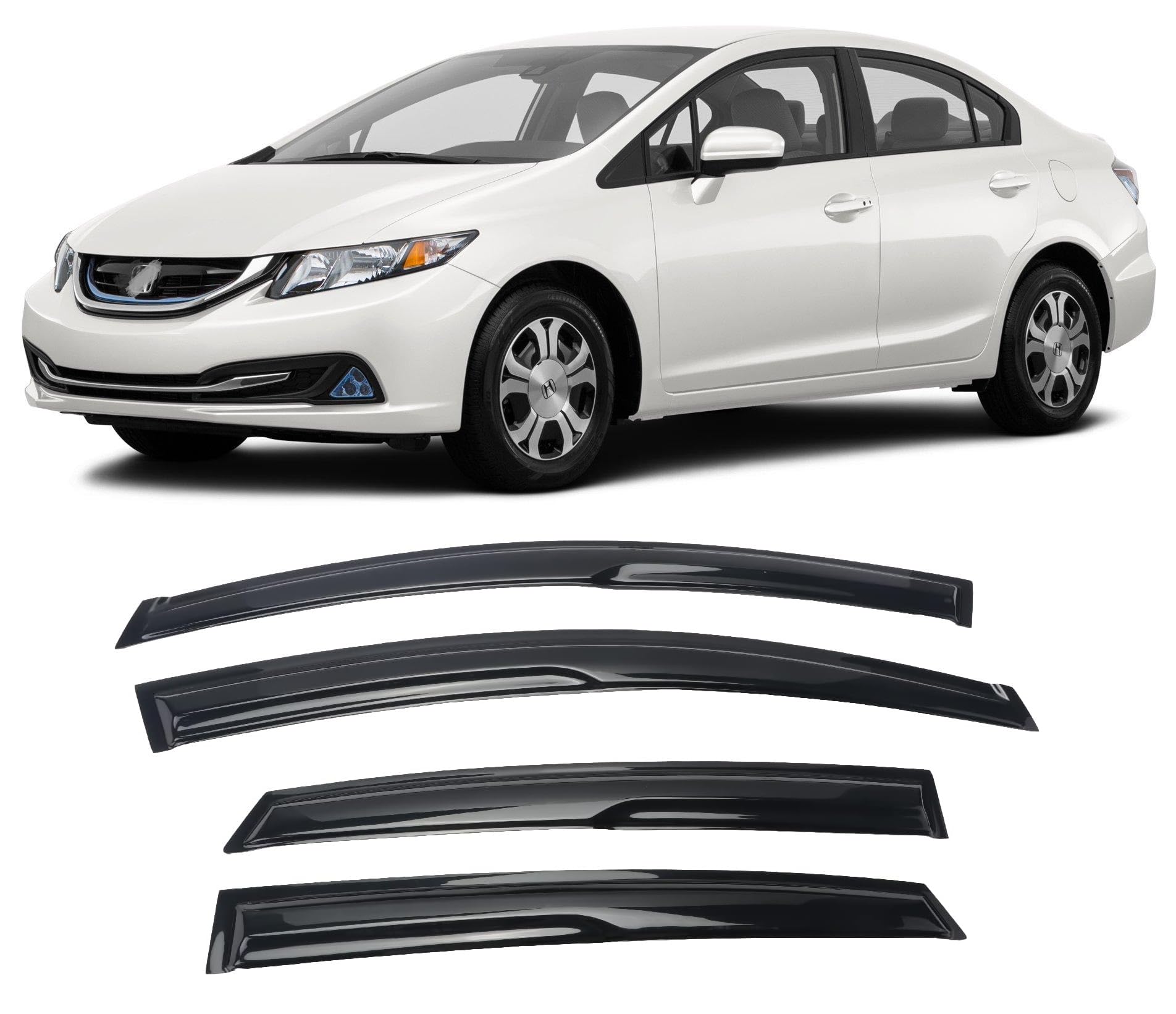 Tape-On Window Visors Deflectors Rain Guards 4 Piece Set ?Compatible with 2012-2015 Honda Civic Sedan 94462