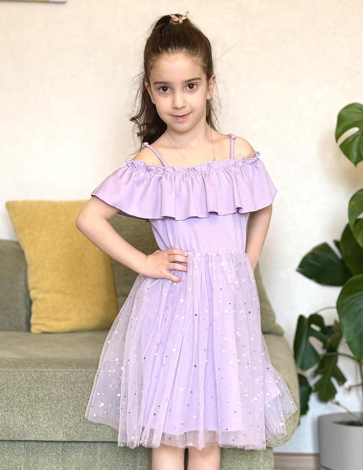Arshiner Toddler Girl Tulle Dress Girls Sequin Summer Dresses Off Shoulder Flutter Formal Birthday Party Princess Dress - Image 8