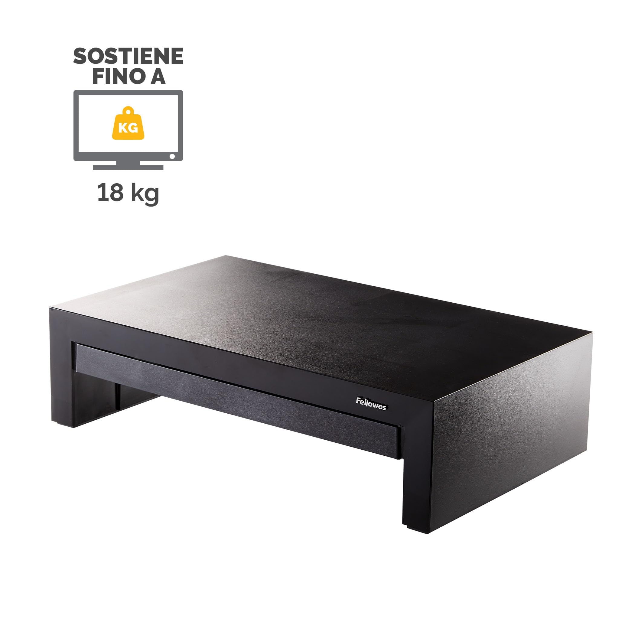 Fellowes Supporto monitor Designer Suites, supporto monitor scrivania regolabile in 3 altezze con cassetto integrato, rialzo monitor per computer, laptop, iMac, PC, notebook, peso massimo 18 kg, nero