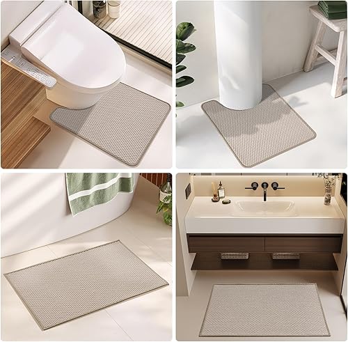 Miniatura 8 de Alfombras de baño antideslizantes, lavables, superabsorbentes, delgadas, pequeñas, de secado rápido, de pelo bajo, color beige, 16 x 24 pulgadas