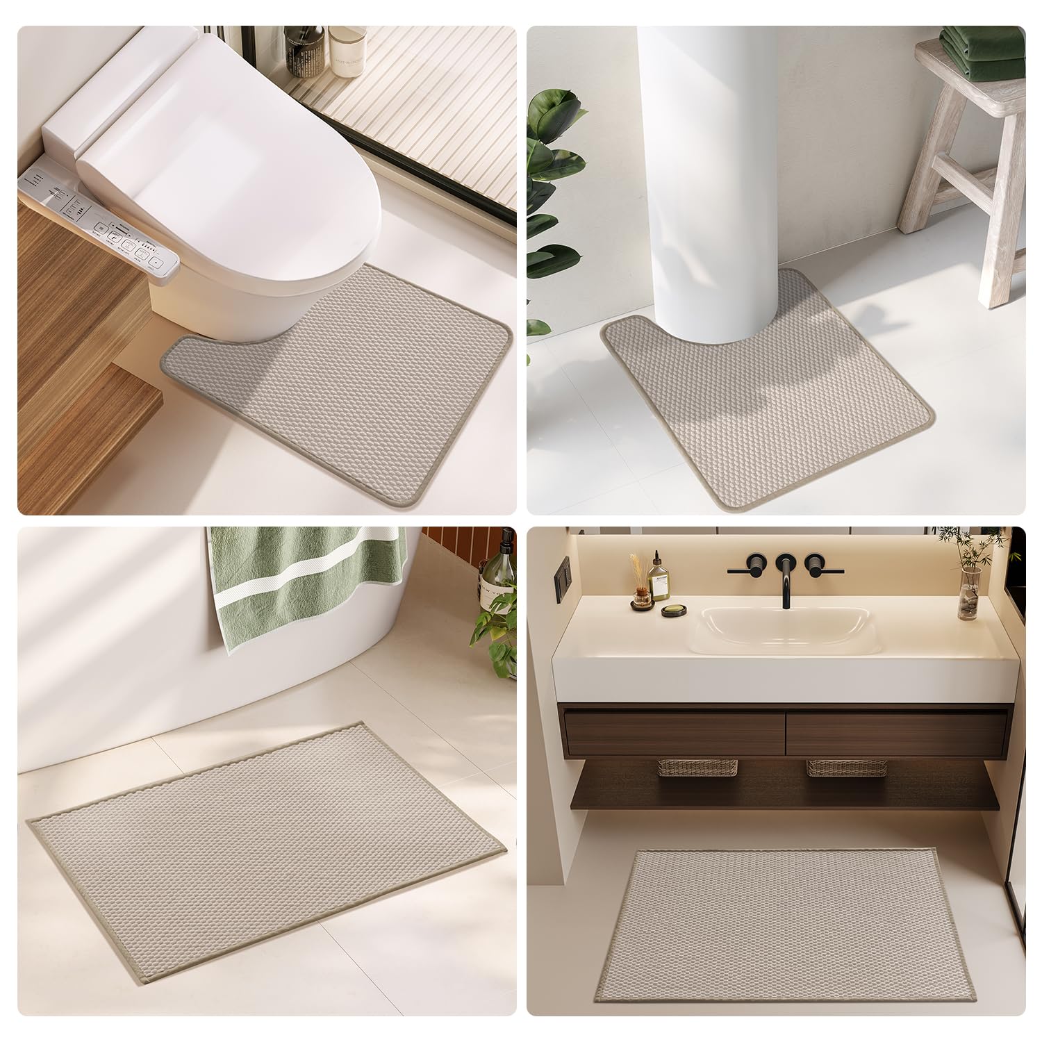 Badezimmerteppich, rutschfest, waschbar, super saugfähig, dünn, schnell trocknend, niedriger Flor, Beige, 61 x 119,4 cm