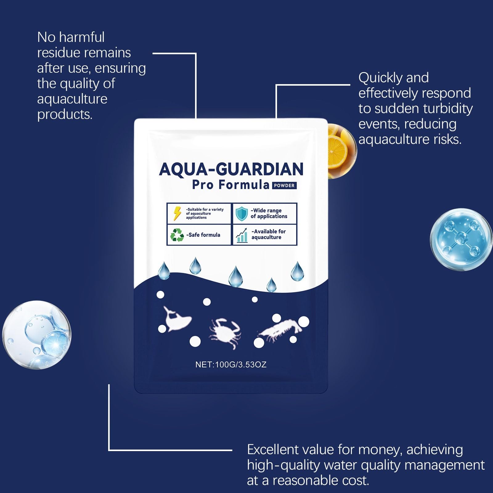 Aqua Guardian Pro Formule pour étang, soin aquatique, poudre d'aquarium, mélange facile, clarificateur pour aquarium, crevettes, crabes, eau de bassin