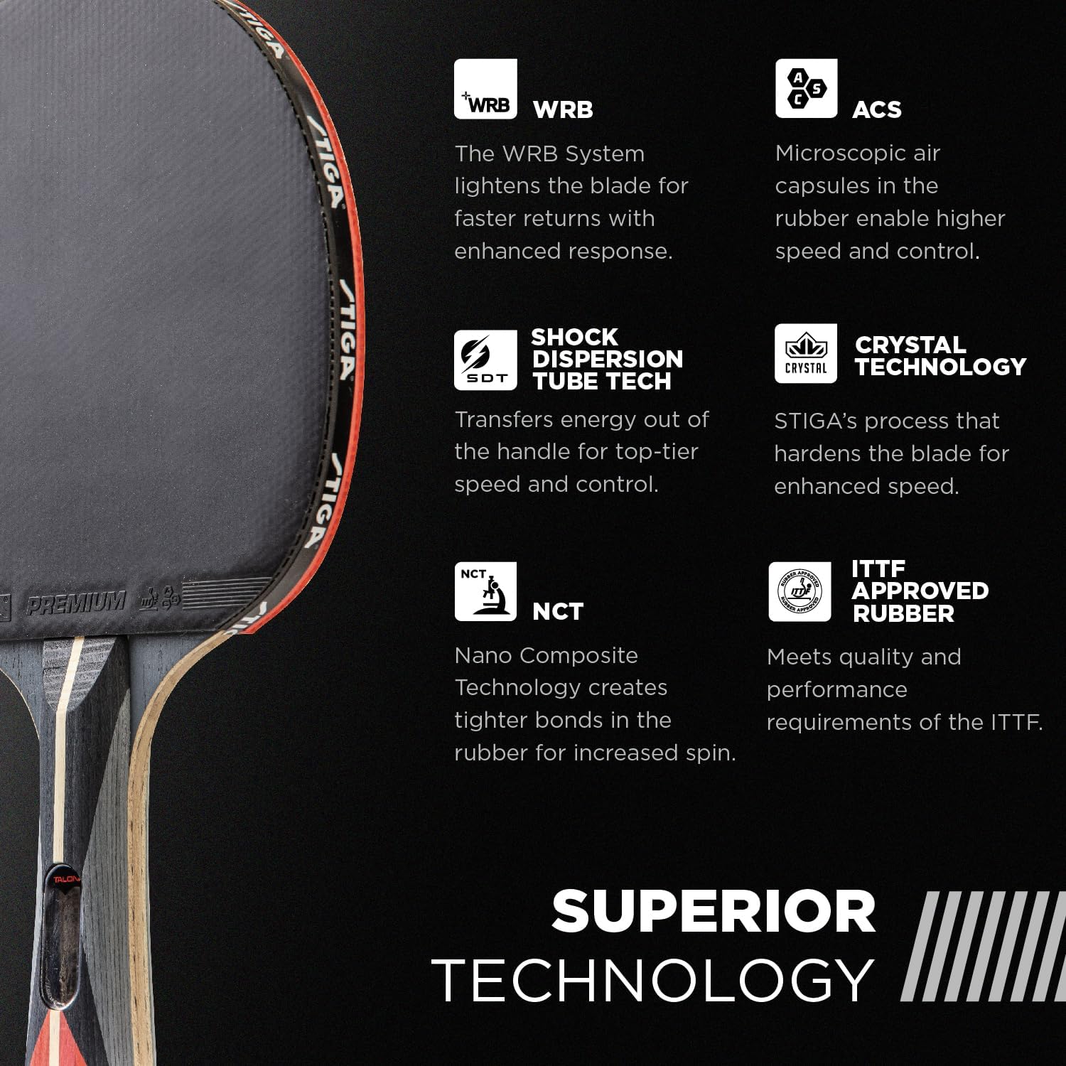 STIGA Talon Ping Pong Paddle - 6 Layer Ultra Light Blade - 2mm Tournament Approved Sponge - Flared Handle for Enhanced Control - Competitive Table Tennis Racket for Family Fun