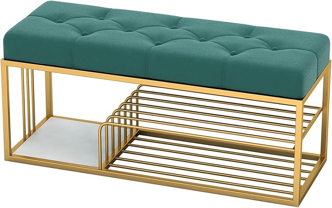 Samt-Schuhregal-Bank, 3-stufige Schuh-Organizer-Aufbewahrungsbank für Eingangsbereich, Flur, Wohnzimmer, Ende des Bettes