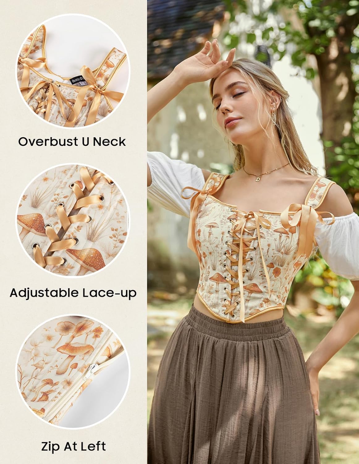 Scarlet Darkness Corset Tops for Women Renaissance Corset Floral Lace-Up Vintage Overbust Bustier Bodice