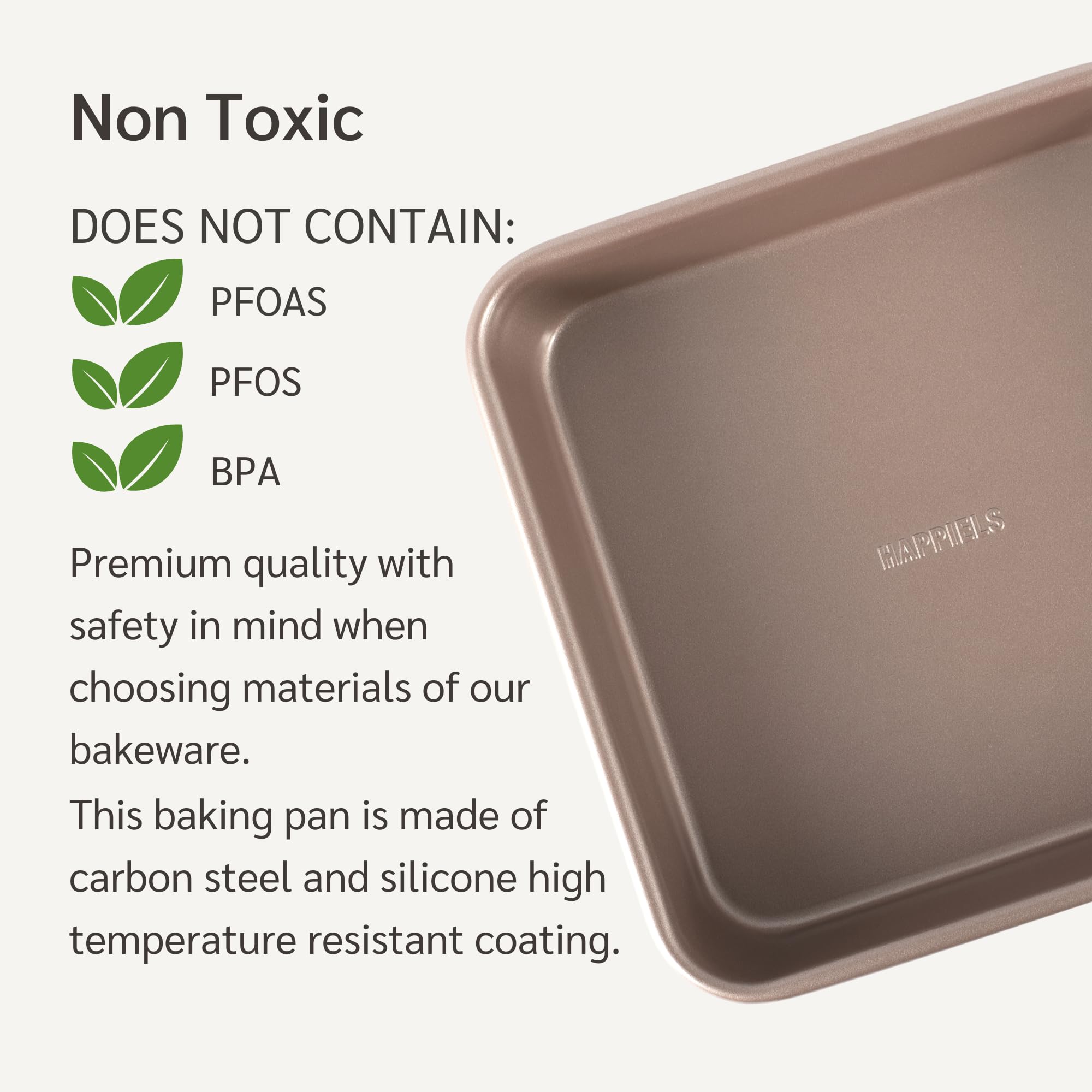 HAPPIELS Molde antiadherente para tartas de 22,9 x 33 cm, sin PFOA ni BPA | No tóxico, acero de alto carbono, dorado, sartén rectangular para horno
