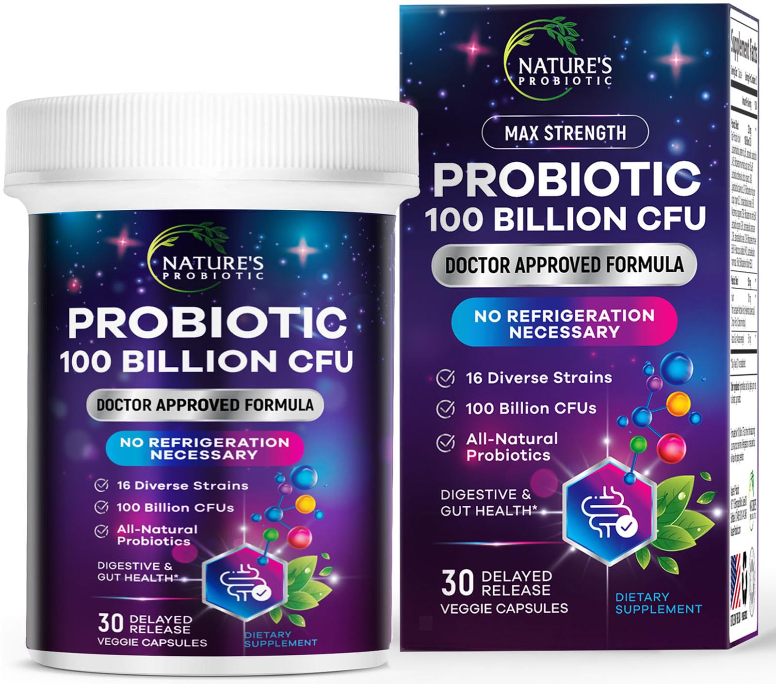 Probiotics 100 Billion CFU - 16 Premium Strains Prebiotics - Best Probiotic Supplement for Women Men - Supports