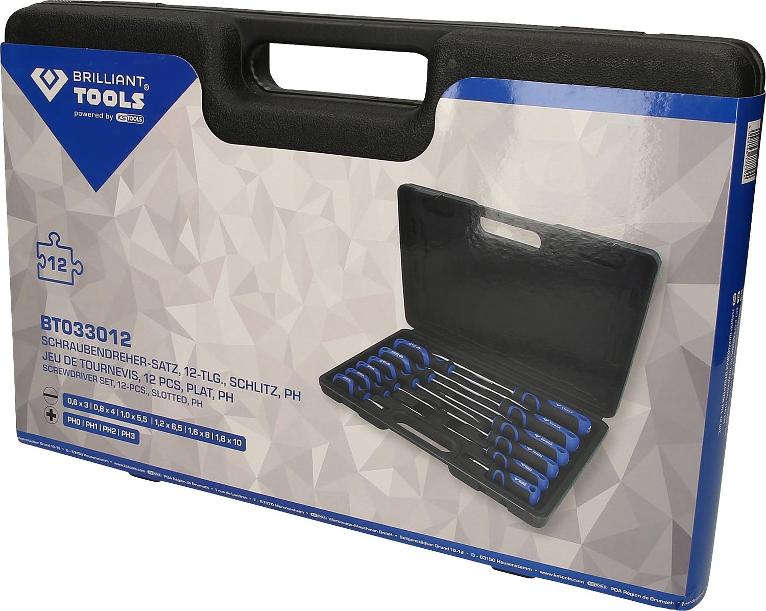 BRILLIANT TOOLS BT033012 Serie giraviti, 12 pz, intaglio, PH [Powered by KS TOOLS]