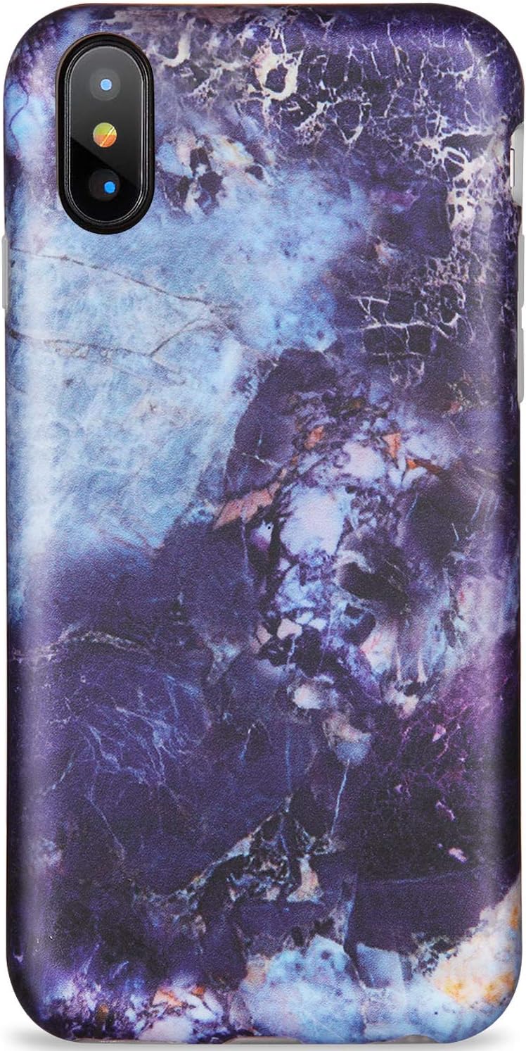 LUMARKE iPhone X Case,iPhone Xs Case,Cute Blue Gold Marble for Girls Women Slim-Fit Glossy TPU Clear Bumper Flexible Soft Rubber Silicone Best Protective Phone Case Cover for iPhone X/iPhone Xs