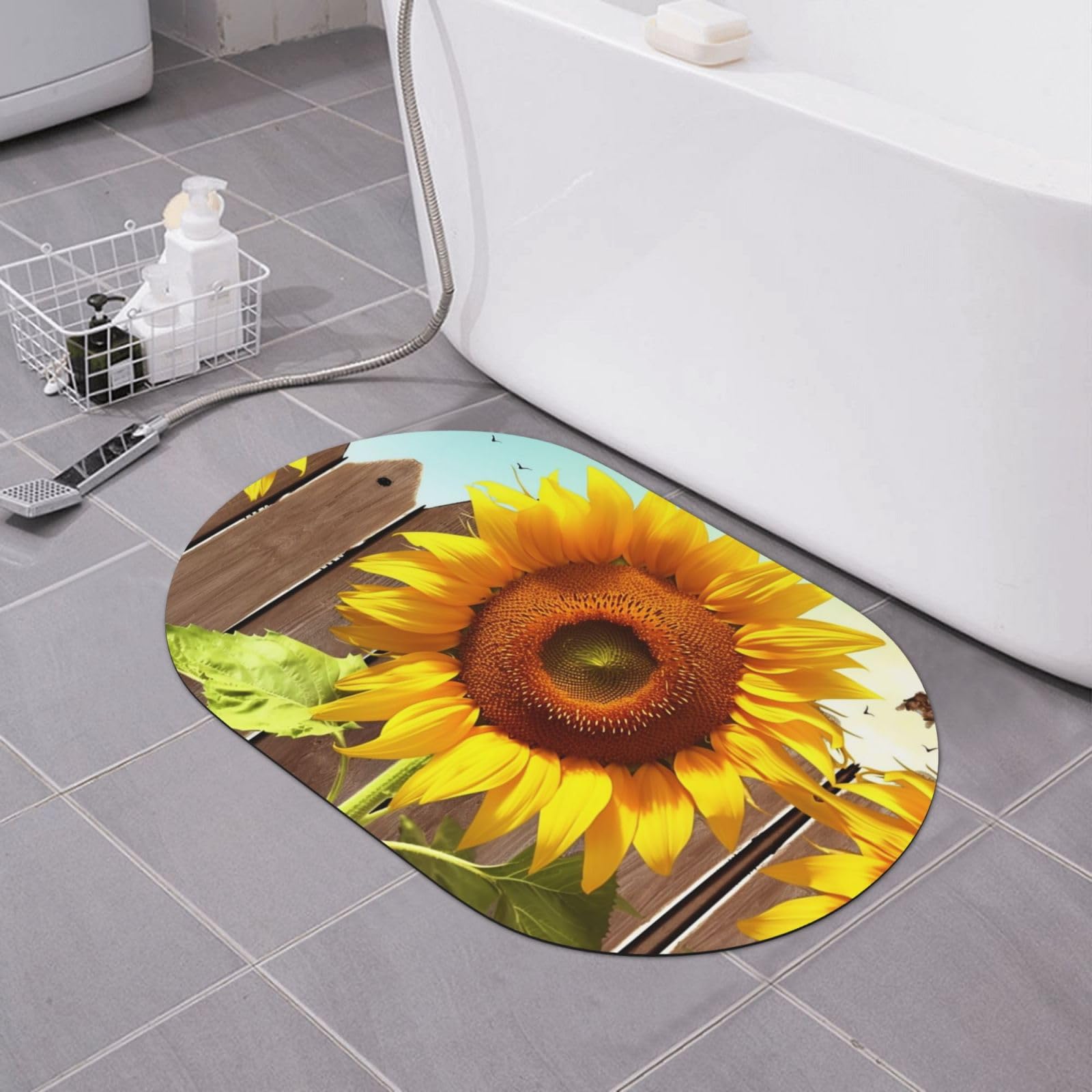 Paillasson tournesol séchage rapide 40x60cm pour salle de bain confortable