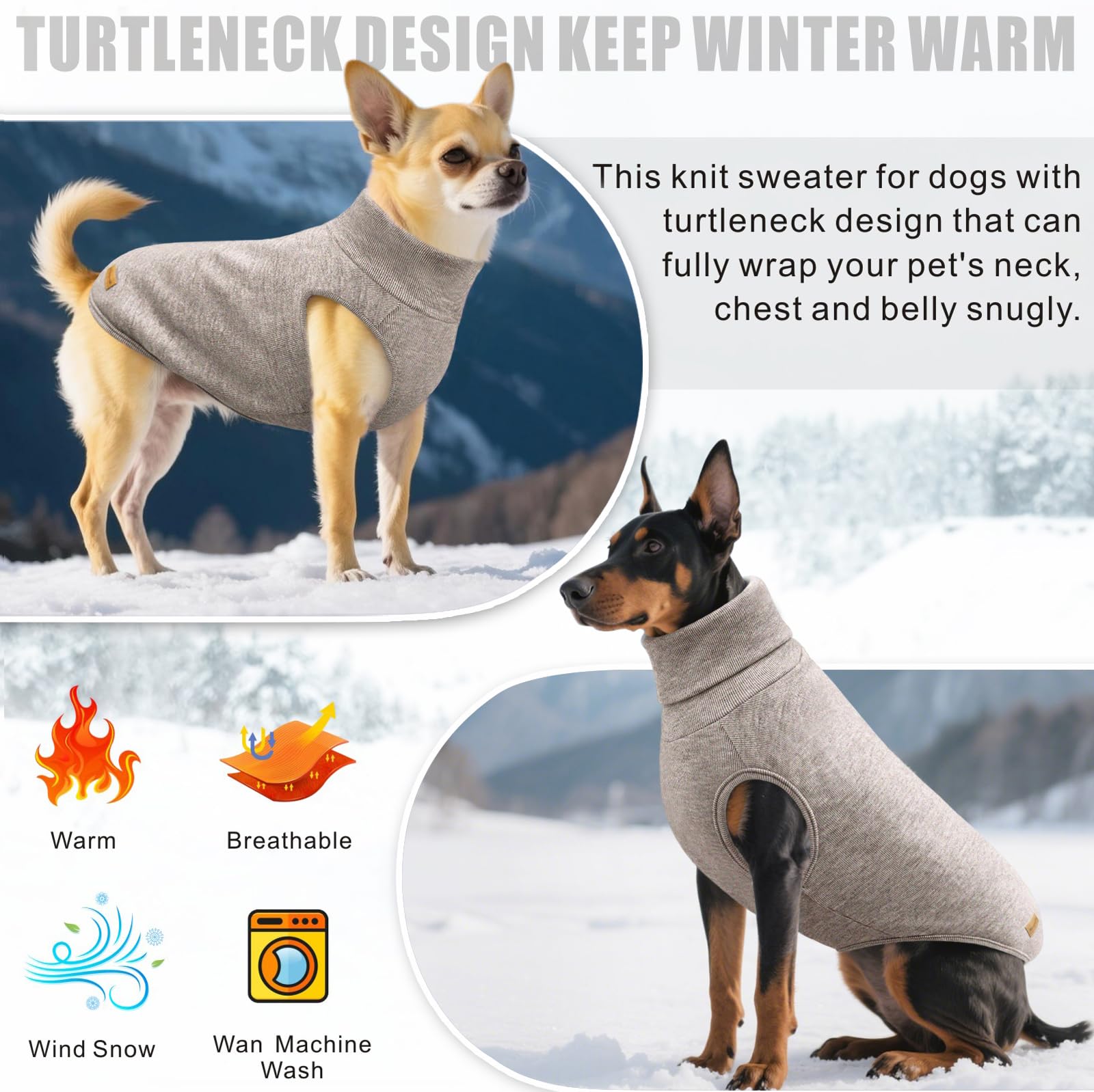 Mosucoirl Dog Sweaters Pet Pullover,Turtleneck Doggy Sweatshirt for Extra Large Dogs Thick Warm Dog Clothes Fleece Soft Winter Hoodies Outfit for Small Medium Large Dogs XS-4XL (Khaki - Image 4