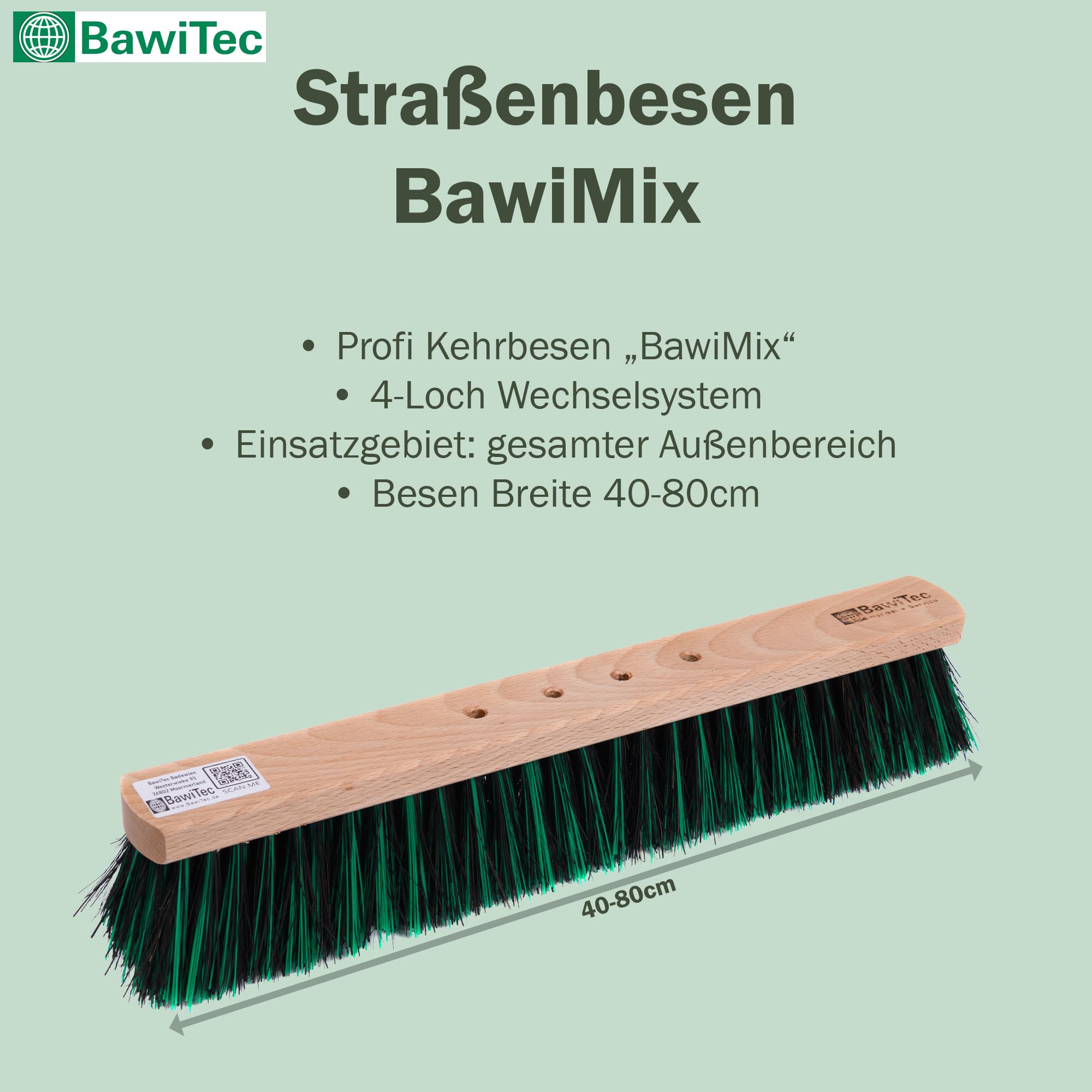 Straßenbesen BawiMix Borsten 40cm mit 4-Loch-System Stiel Alustiel Besen