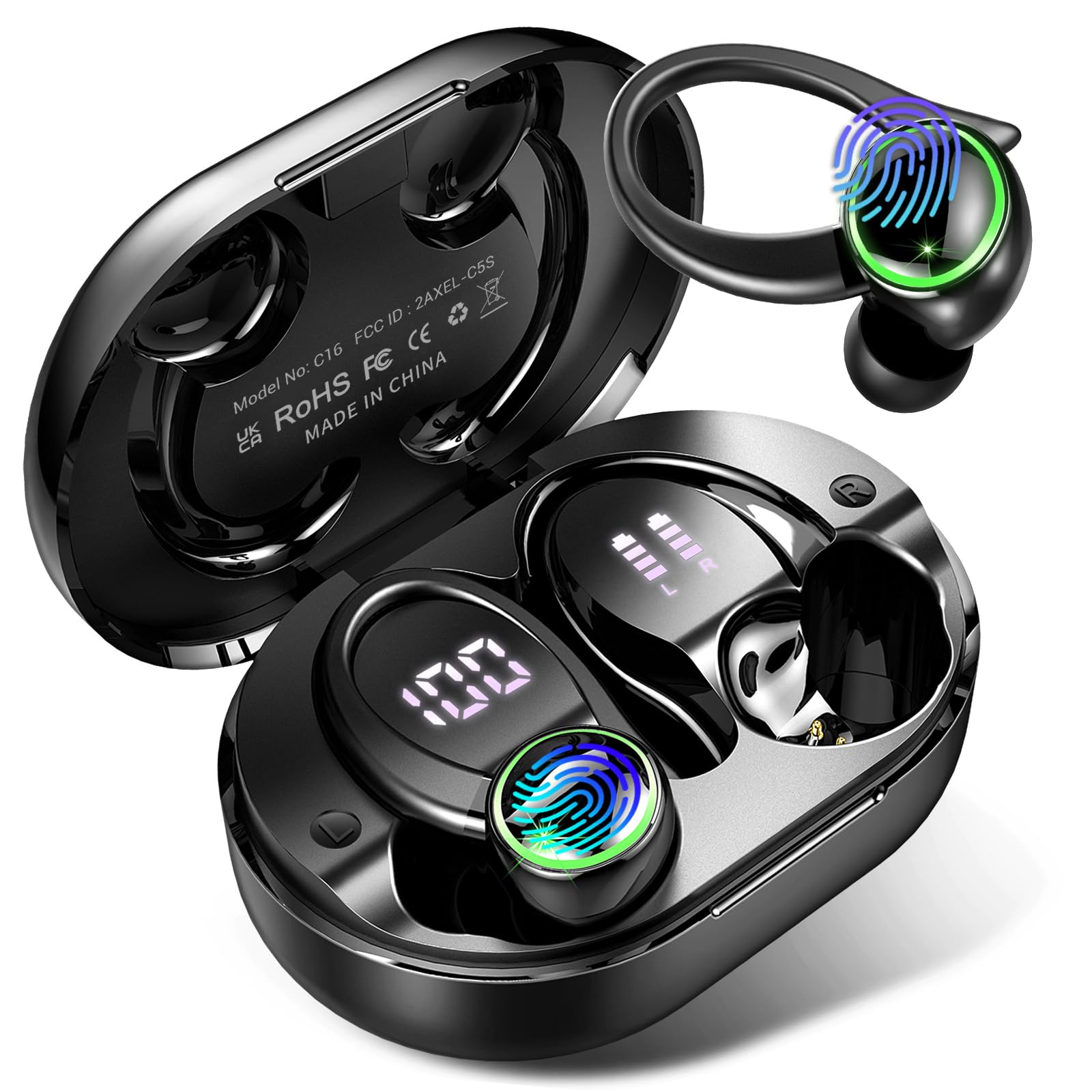 Cuffie Bluetooth, Auricolari Bluetooth Stereo HiFi Display LED, Cuffie Wireless Sport In Ear ENC Cancellazione Rumore e 4 Mics, IP7 Impermeabili Cuffiette