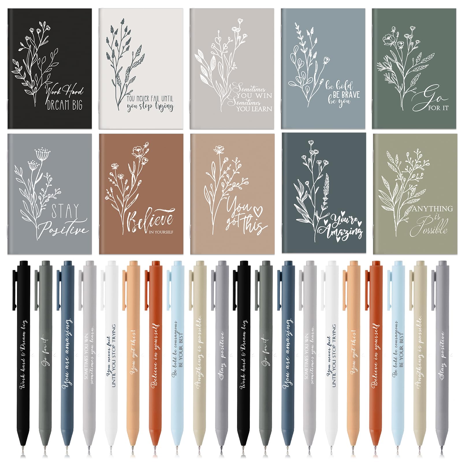 Affrolling 60 Pcs Inspirational Notebooks with Pen Bulk Motivational Mini Notepads Valentines Coworker Gifts Appreciation Gifts for Employee Office