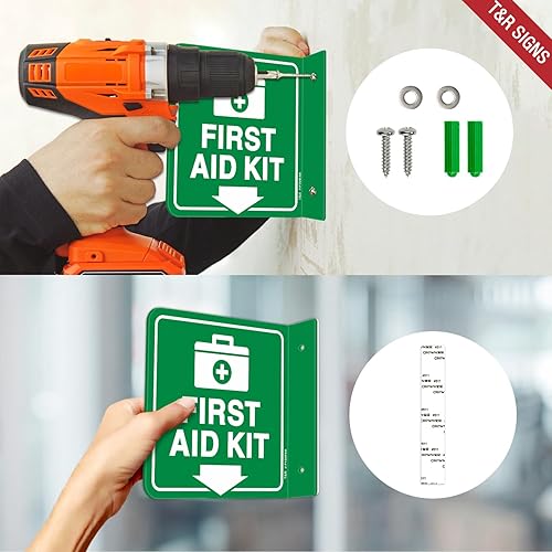 Miniatura 7 de T&R Letrero de primeros auxilios, primeros auxilios con símbolo de cruz, paquete de 2 unidades, acrílico de 6 x 6 pulgadas, 2 agujeros