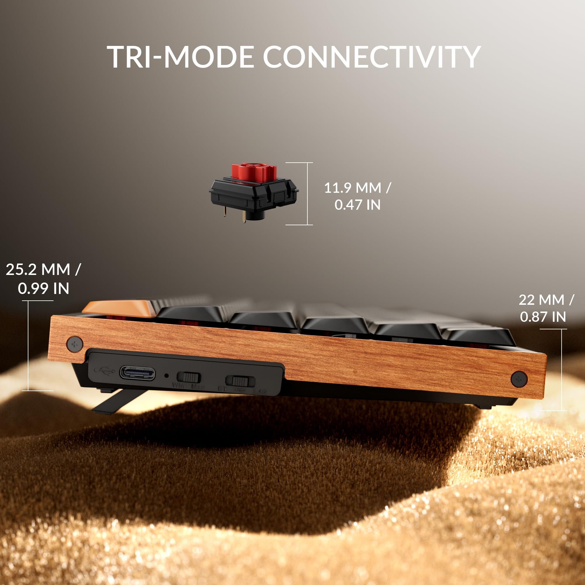 Keychron K3 Max QMK/VIA - Tastiera meccanica senza fili programmabile, 2,4 GHz/Bluetooth/USB-C, telaio in legno, Gateron Hot Swap, interruttore rosso per Mac e Windows - QWERTY US Layout