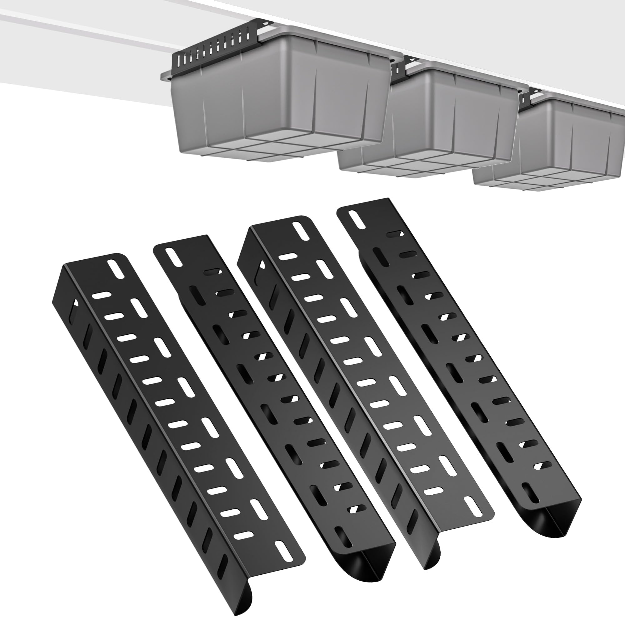 Overhead Garage Storage Rack, Heavy Duty Garage Ceiling for Utility Bins Organization, Hanging Storage Rails for Support Most Bins Container (8 PCS, Bins are not included)