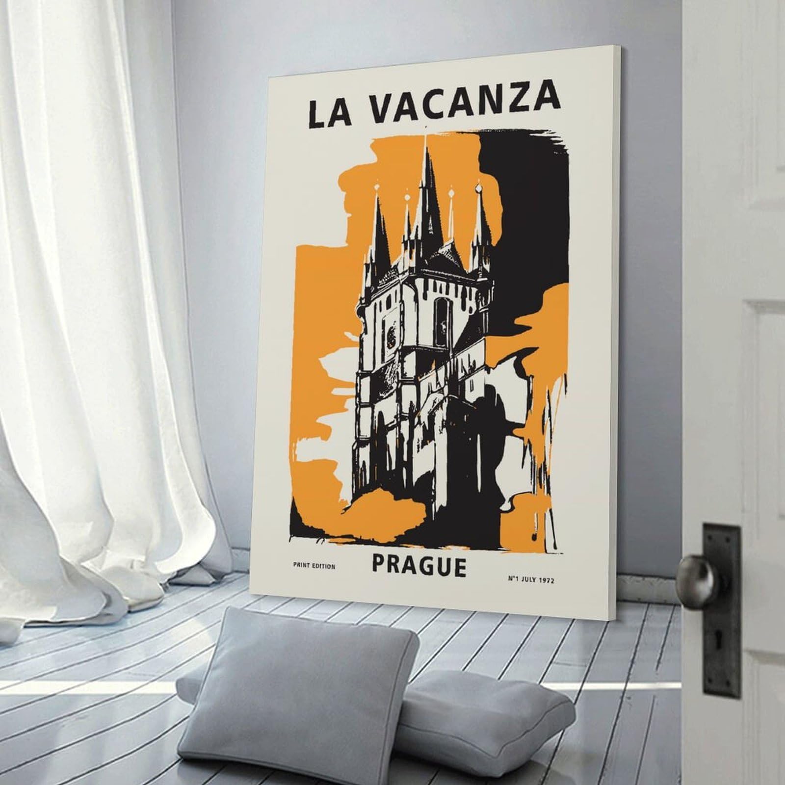 Junmoney Frame-Style-13 La Vacanza Prague Travel Canvas Art Print, 20X30inch(50X75cm), For Living Room, Bedroom, Office Or Hallway, Decorative Artwork With Broad Appeal