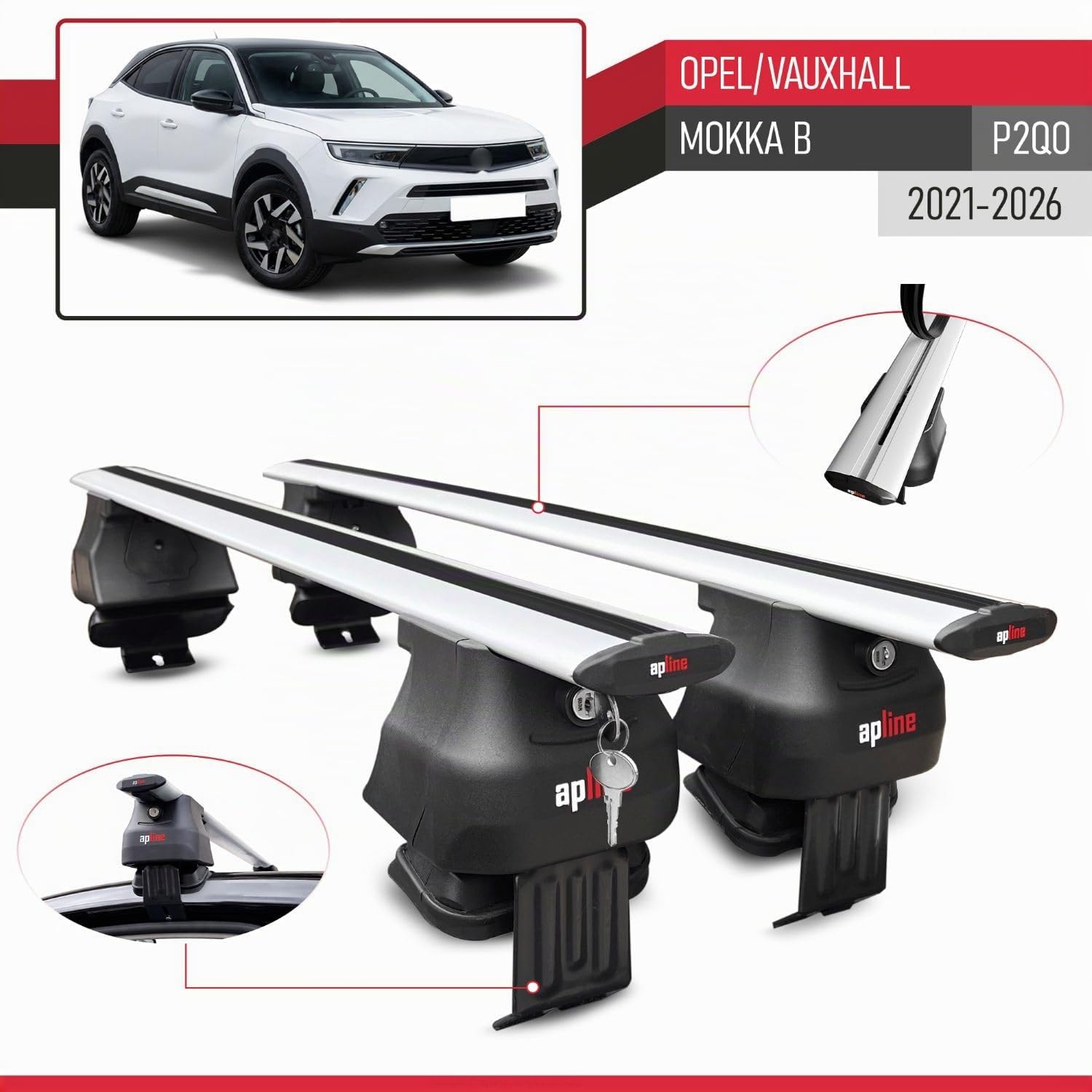 Compatibile con Opel/Vauxhall Mokka B 2021-2026 ACE-4 Barre Tetto Portapacchi Auto Barre Portatutto Grigo Alluminio 2 Barre